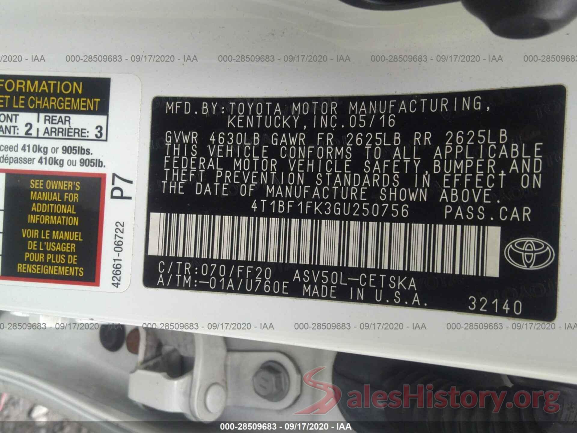 4T1BF1FK3GU250756 2016 TOYOTA CAMRY