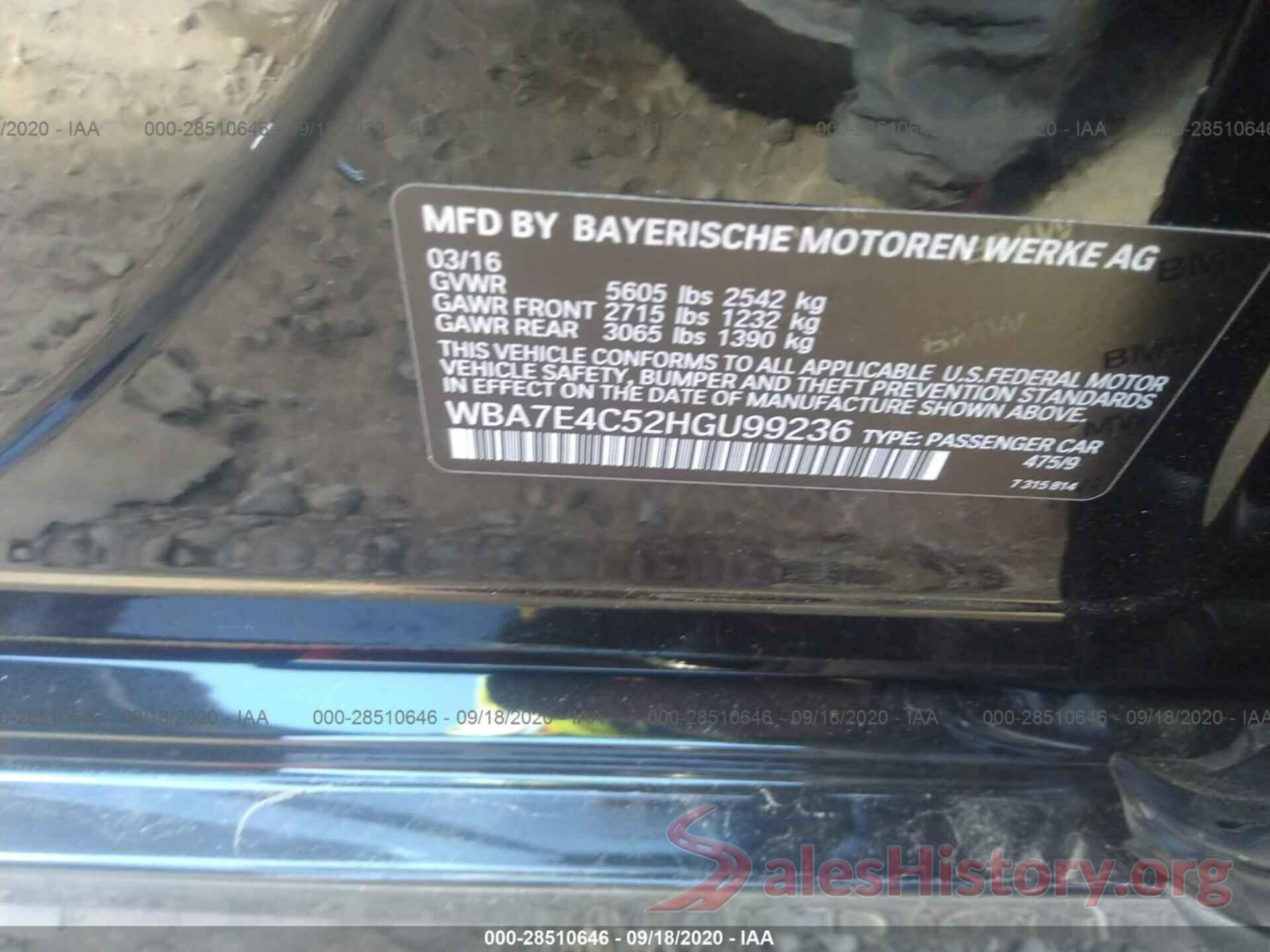 WBA7E4C52HGU99236 2017 BMW 7 SERIES