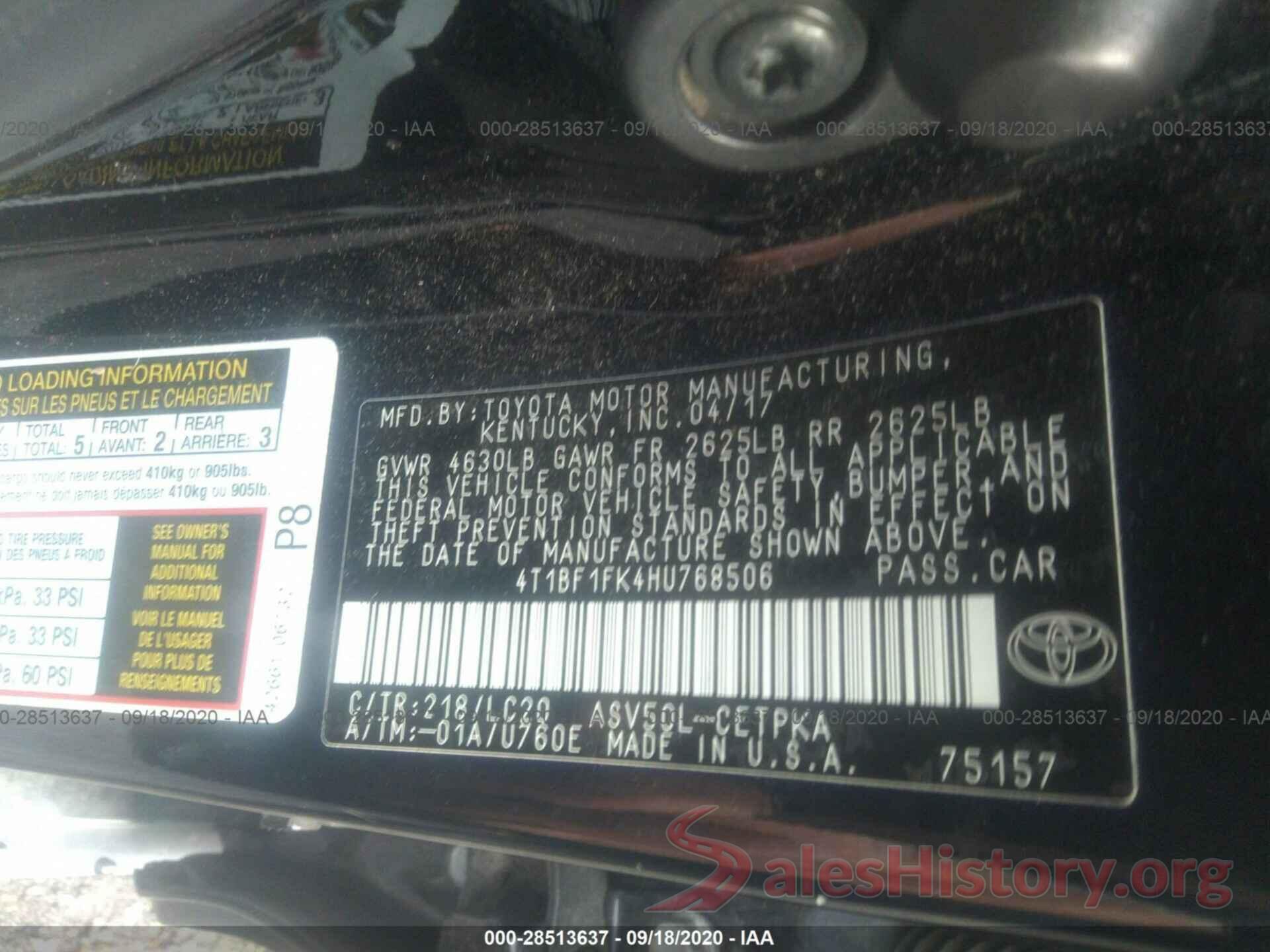 4T1BF1FK4HU768506 2017 TOYOTA CAMRY