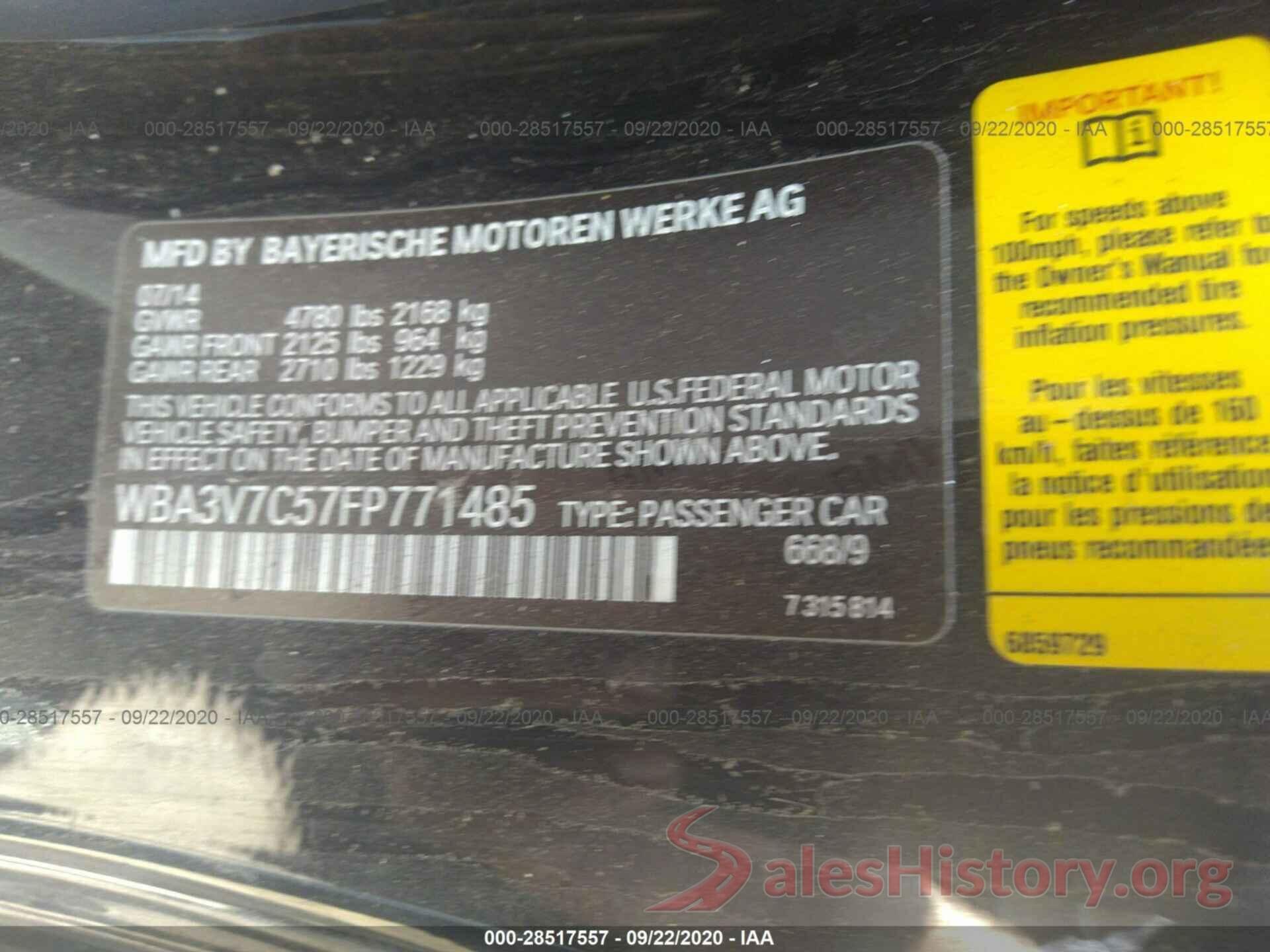 WBA3V7C57FP771485 2015 BMW 4 SERIES