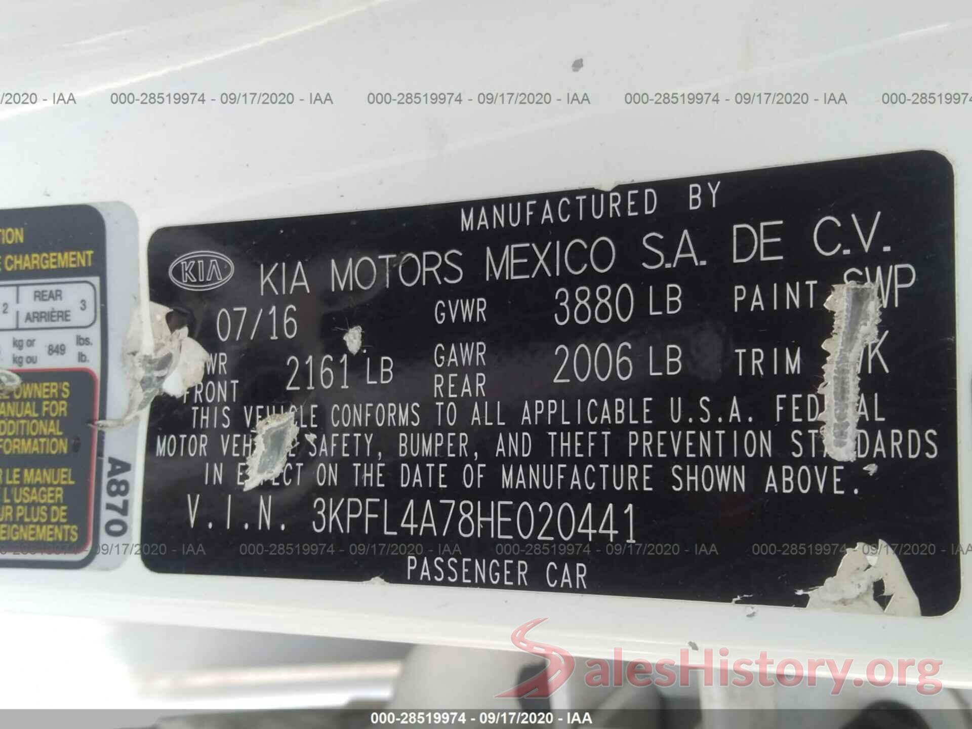 3KPFL4A78HE020441 2017 KIA FORTE