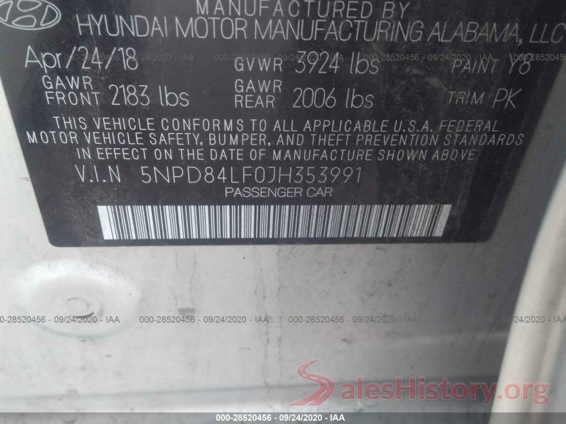 5NPD84LF0JH353991 2018 HYUNDAI ELANTRA