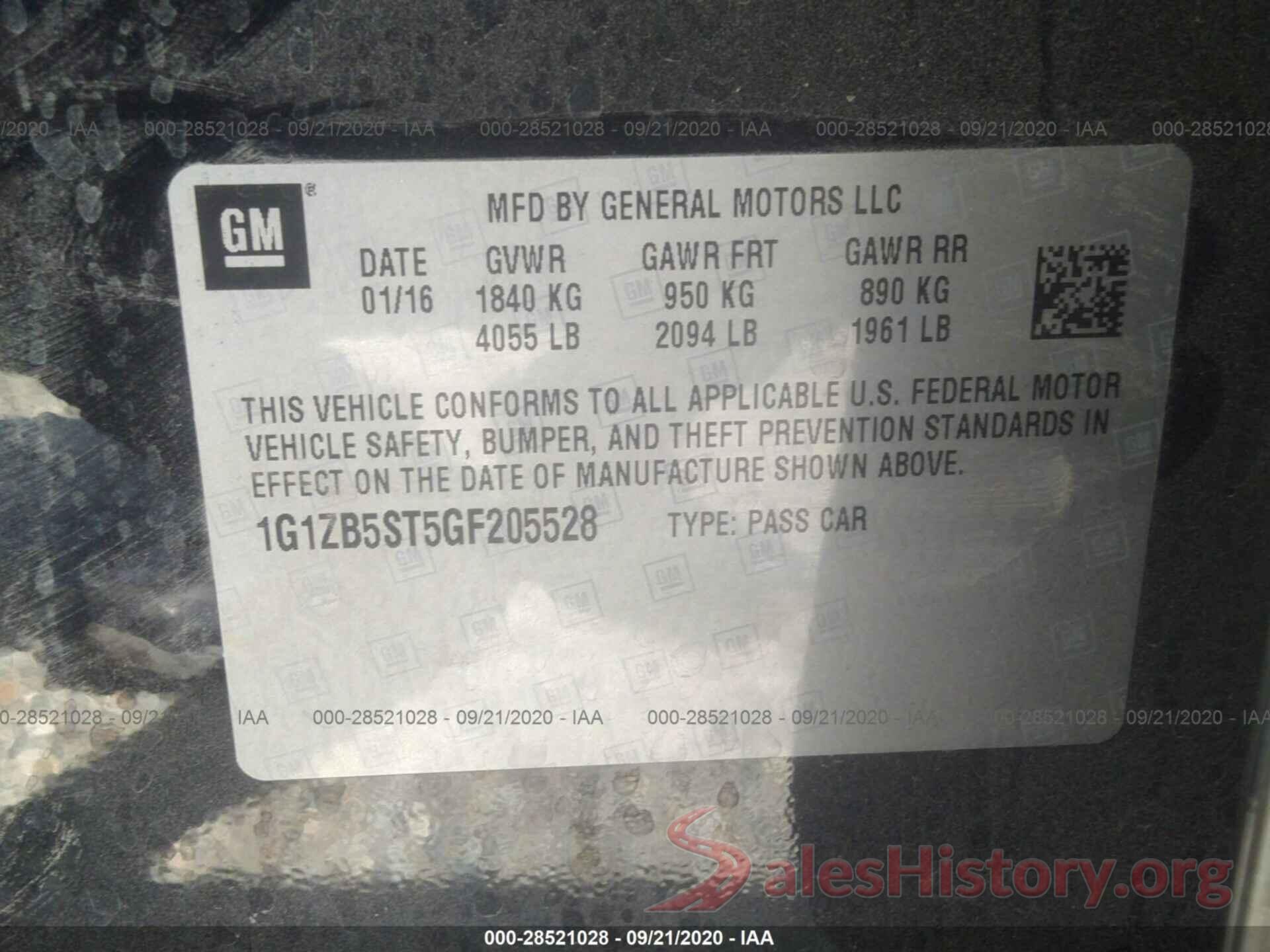 1G1ZB5ST5GF205528 2016 CHEVROLET MALIBU