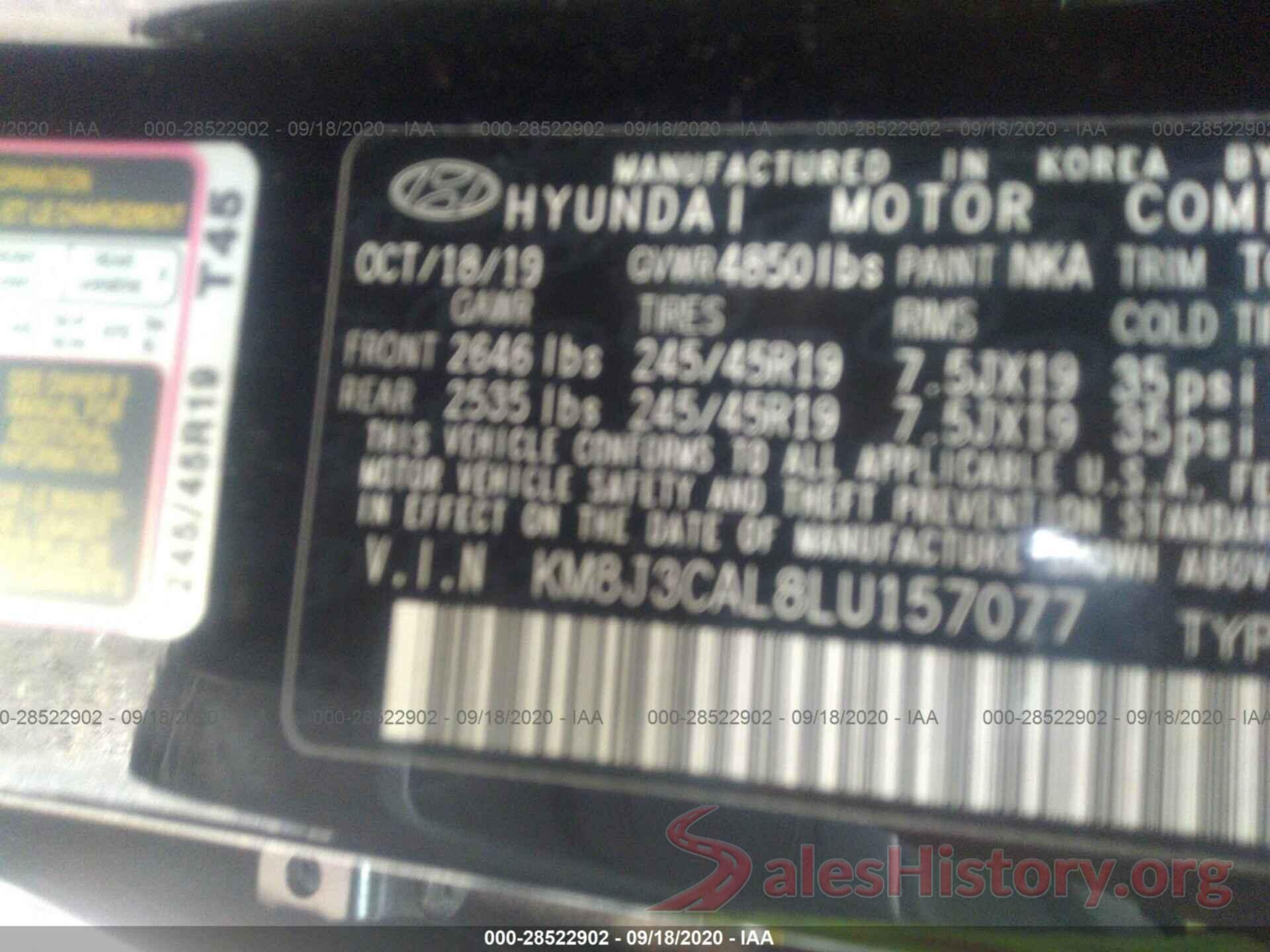 KM8J3CAL8LU157077 2020 HYUNDAI TUCSON