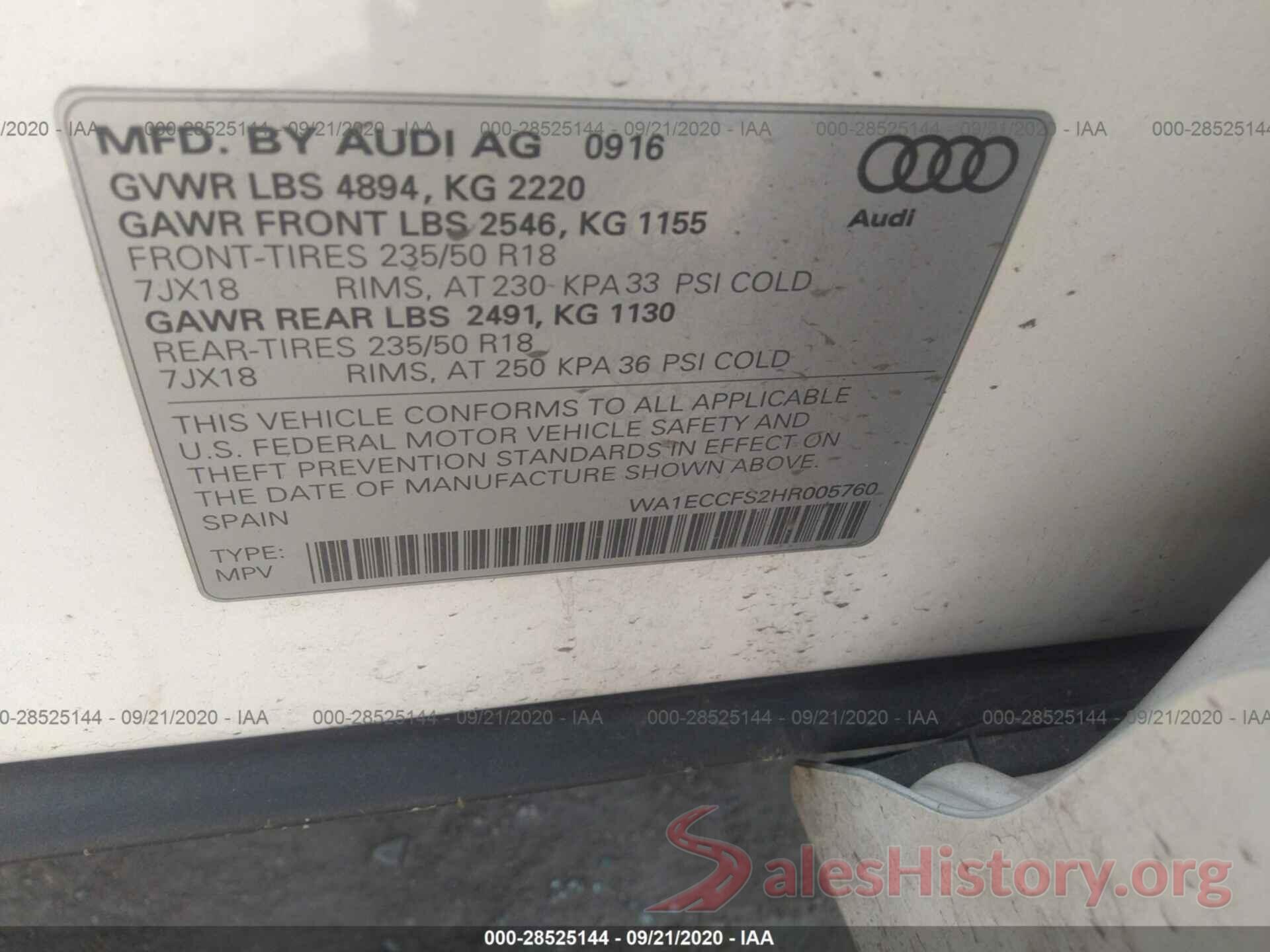 WA1ECCFS2HR005760 2017 AUDI Q3