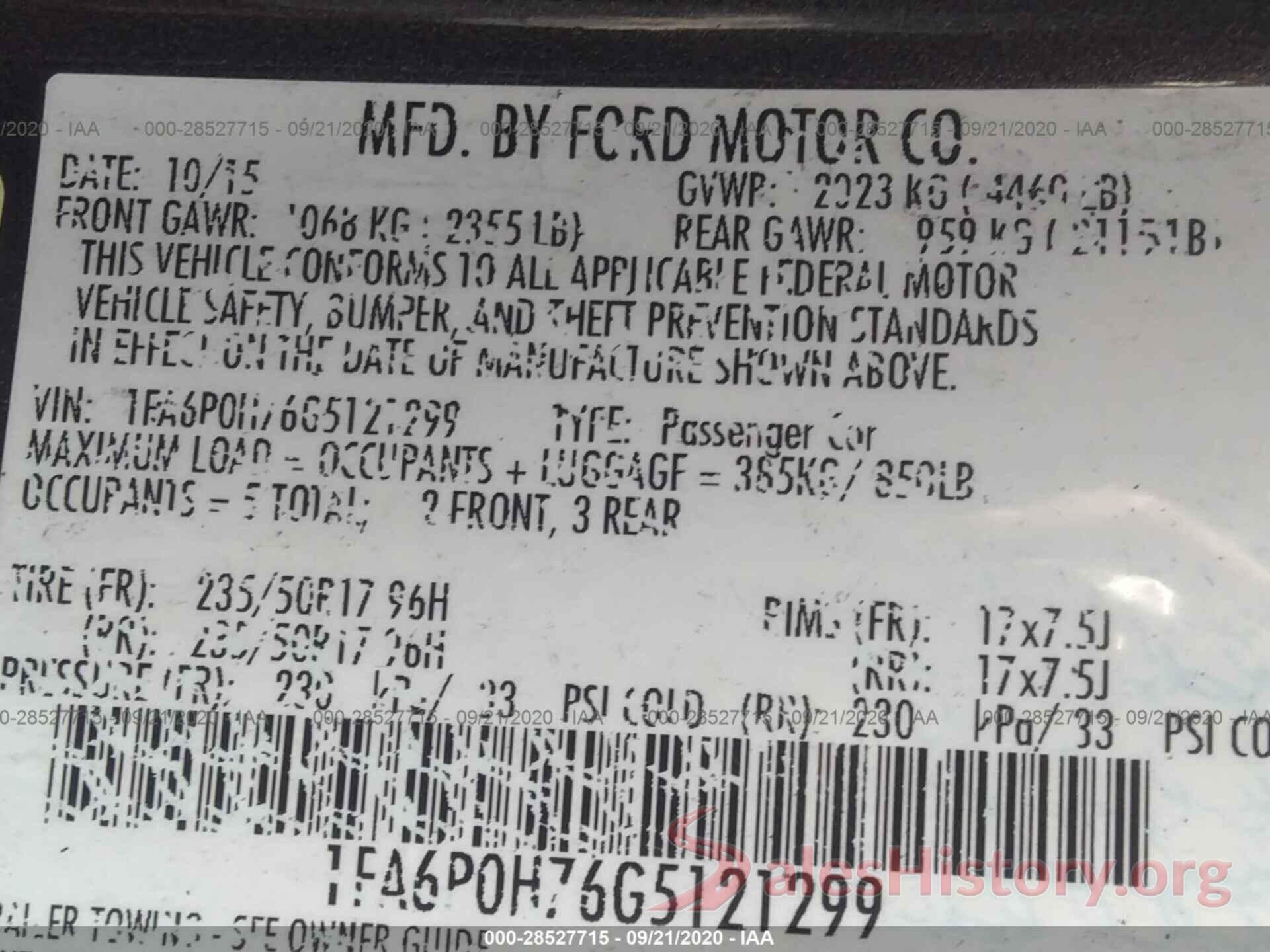 1FA6P0H76G5121299 2016 FORD FUSION