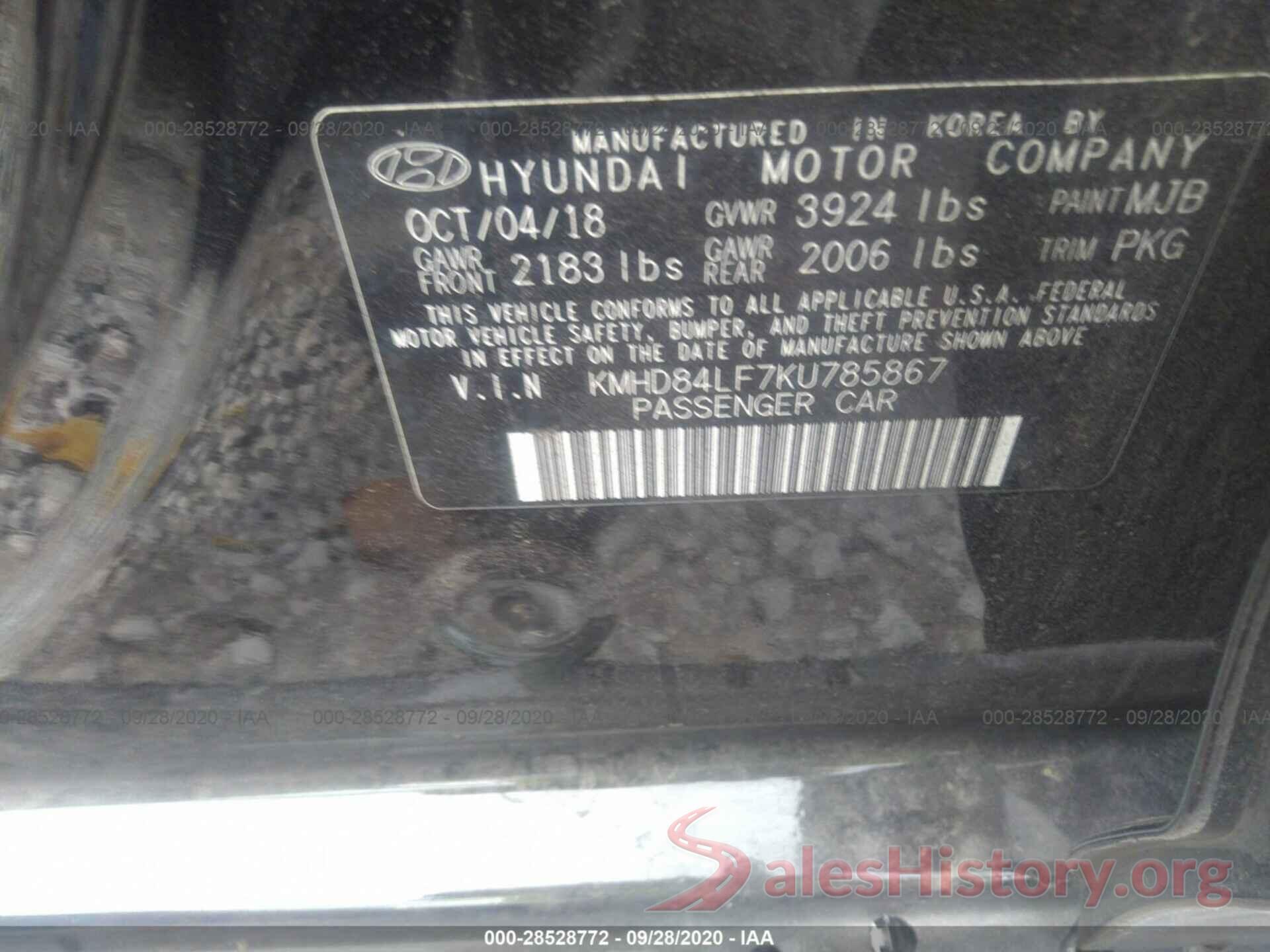 KMHD84LF7KU785867 2019 HYUNDAI ELANTRA