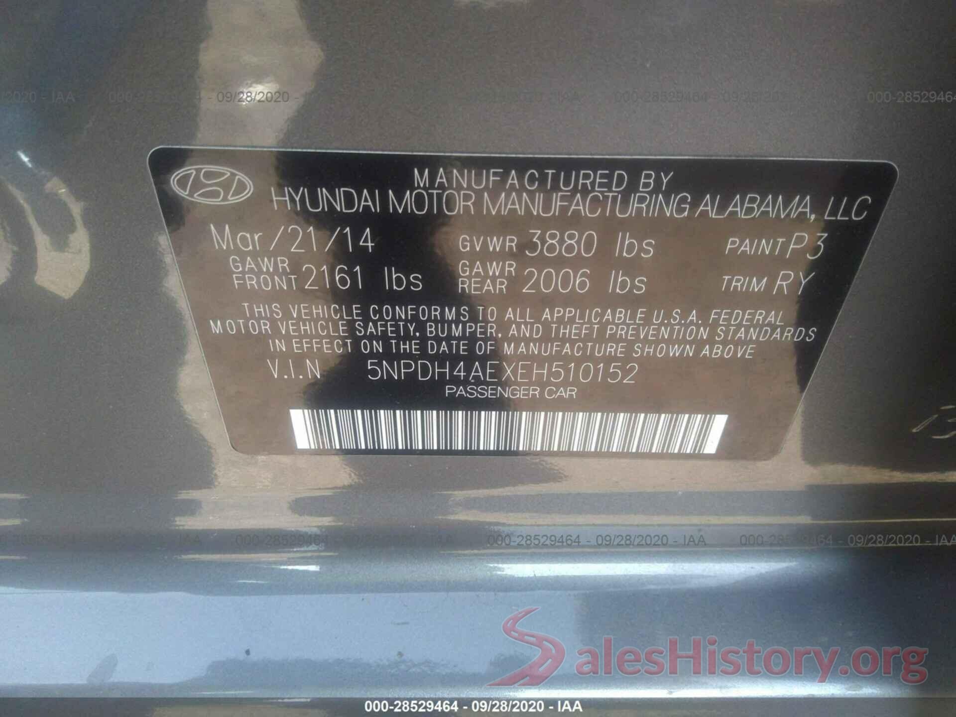 5NPDH4AEXEH510152 2014 HYUNDAI ELANTRA