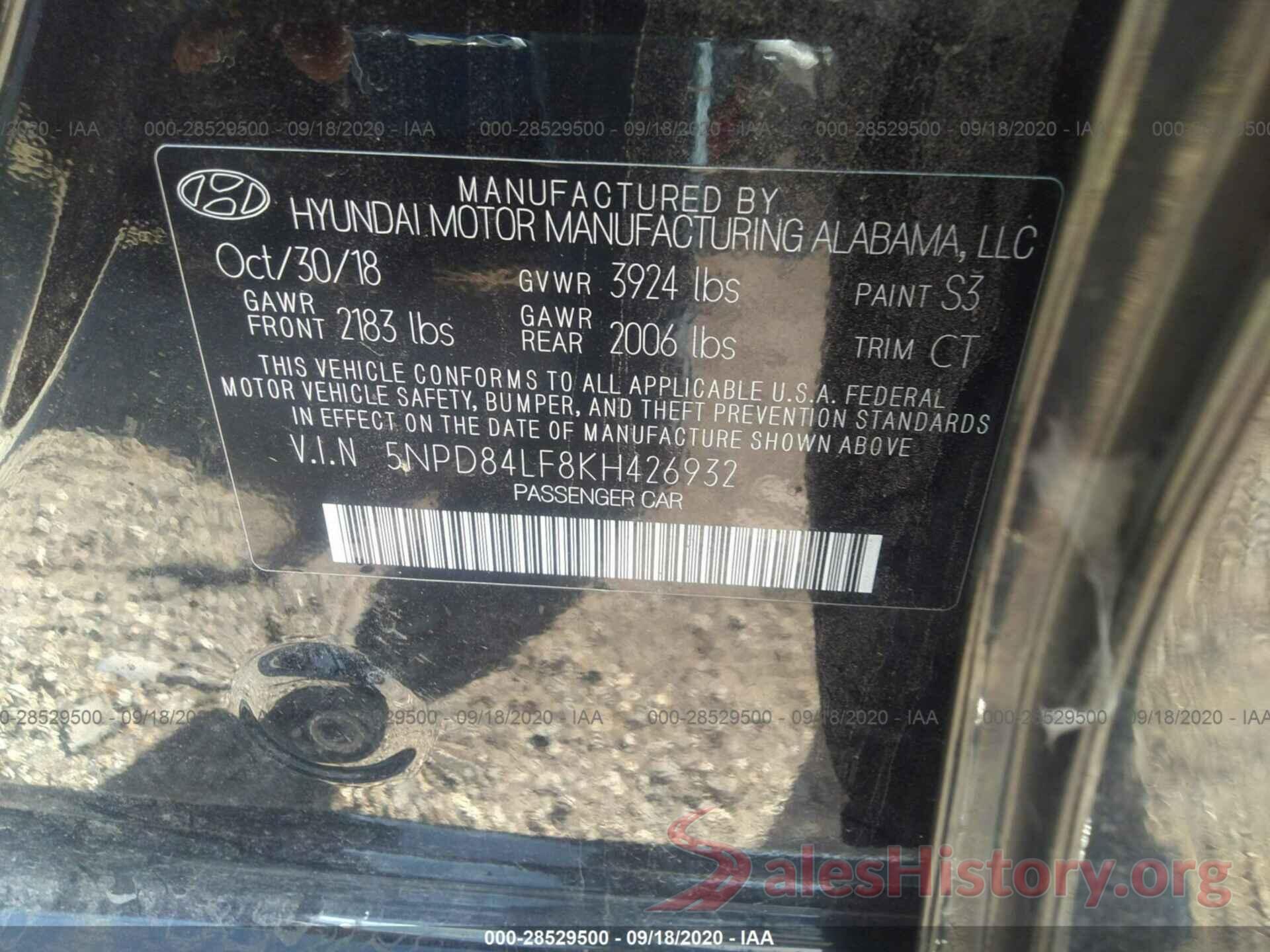 5NPD84LF8KH426932 2019 HYUNDAI ELANTRA