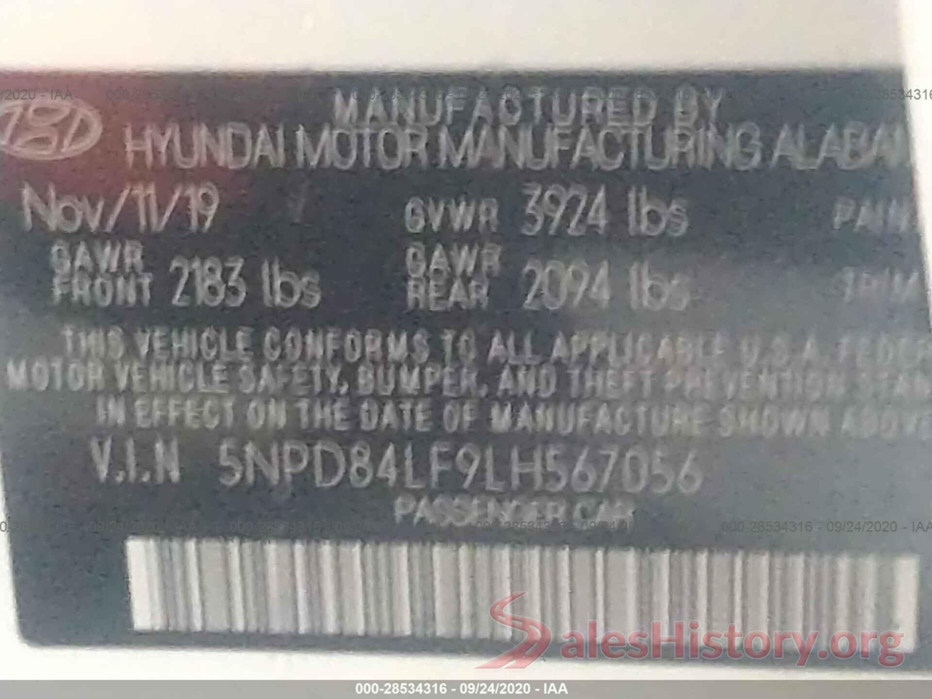 5NPD84LF9LH567056 2020 HYUNDAI ELANTRA