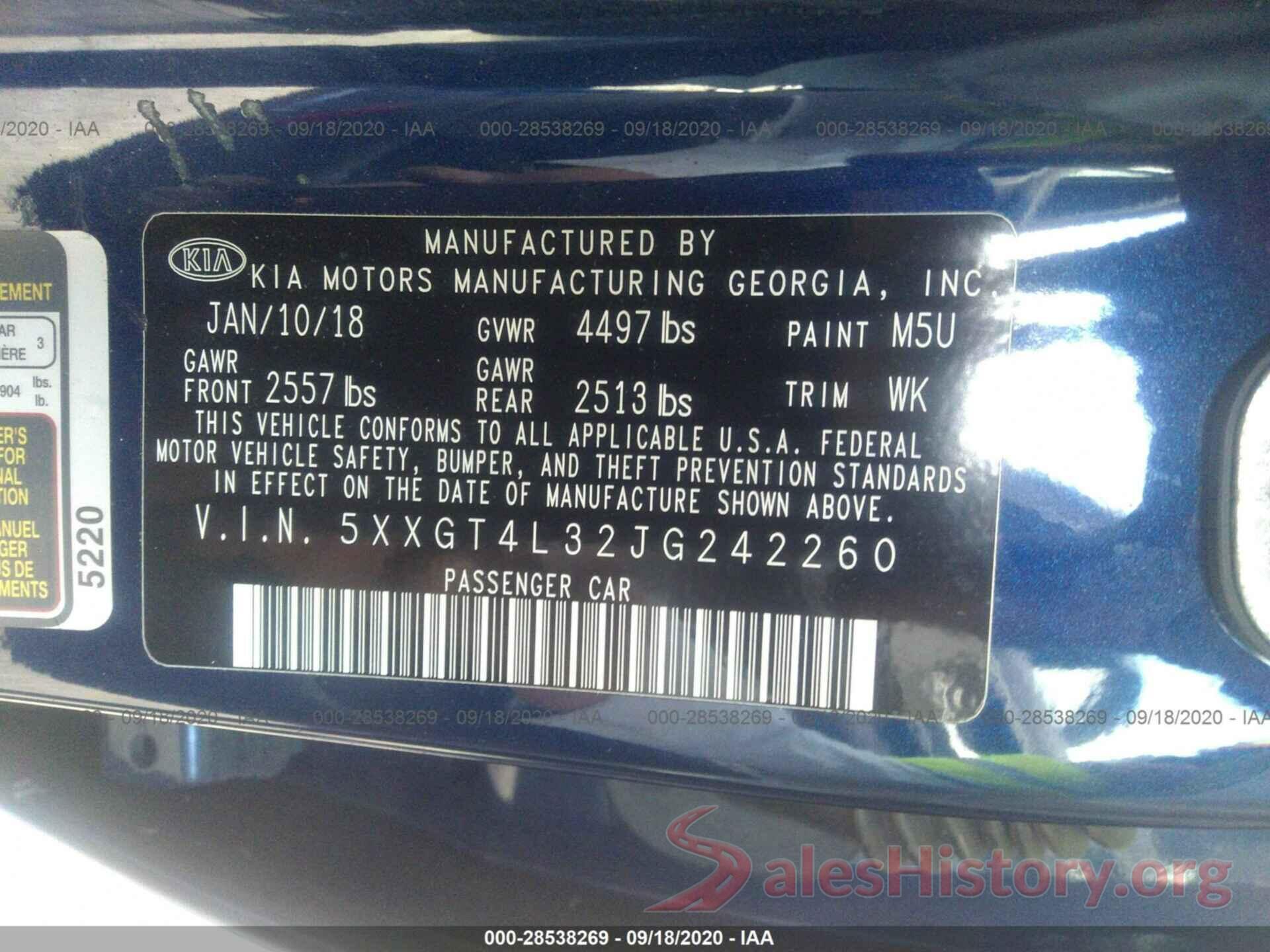 5XXGT4L32JG242260 2018 KIA OPTIMA