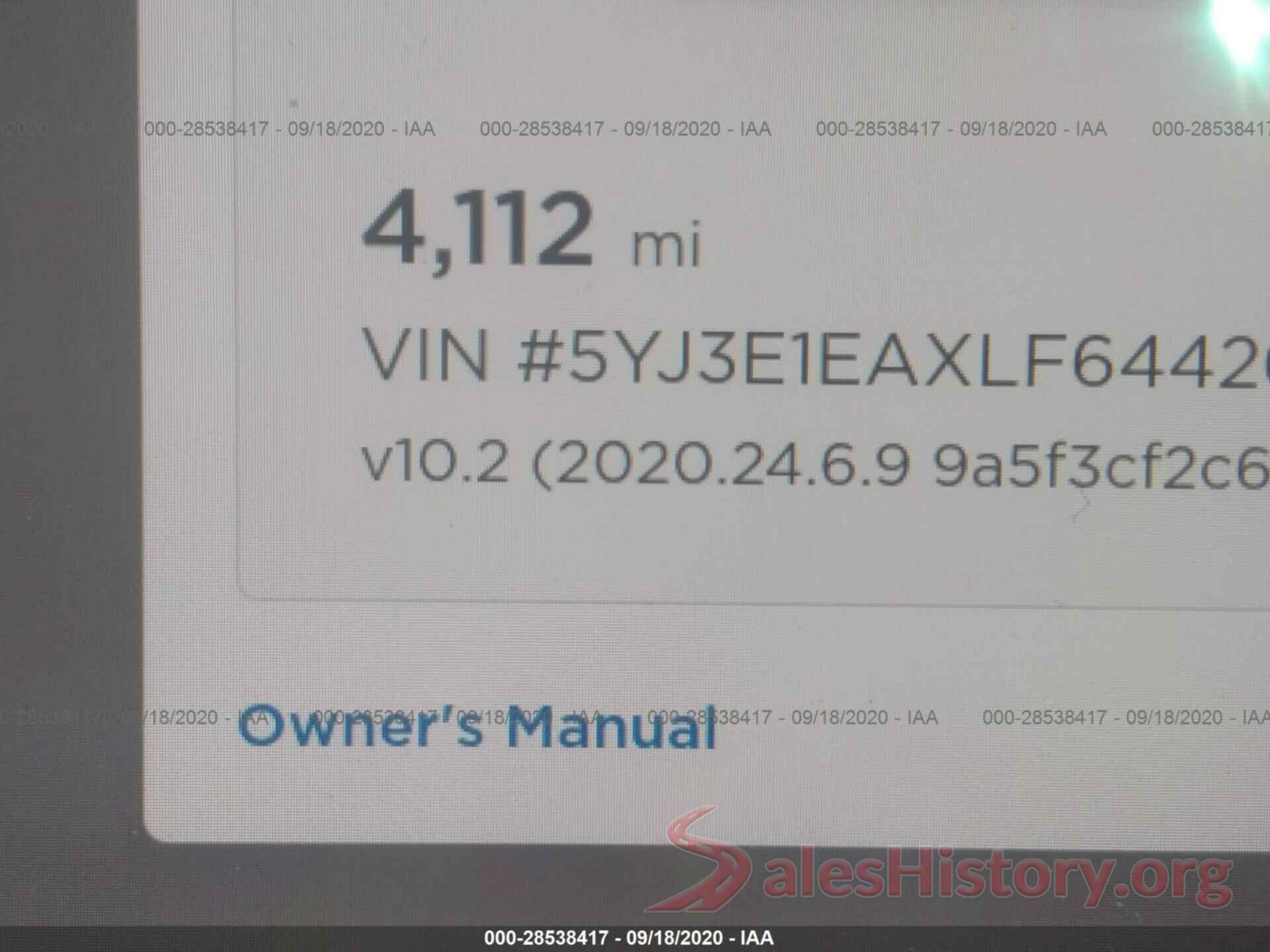 5YJ3E1EAXLF644262 2020 TESLA MODEL 3