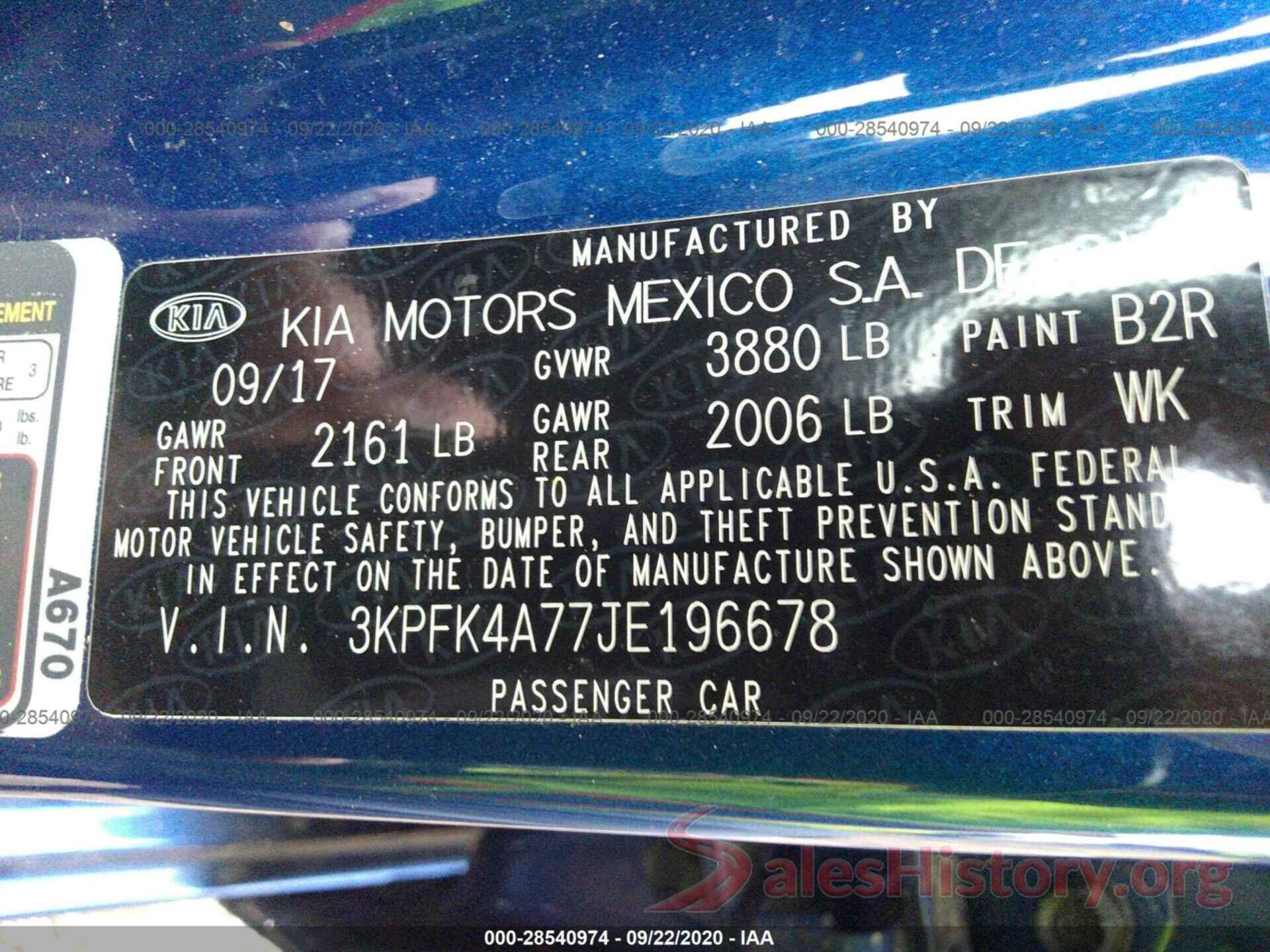 3KPFK4A77JE196678 2018 KIA FORTE