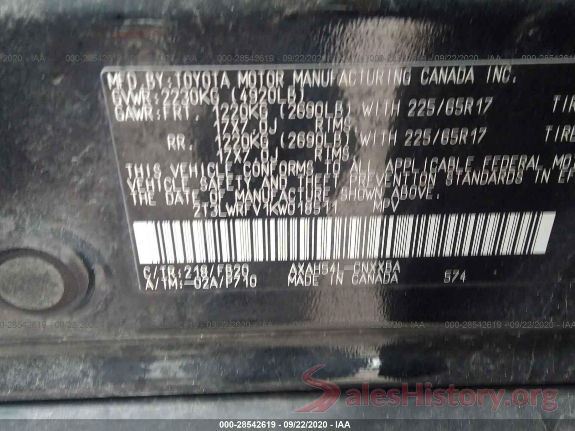 2T3LWRFV1KW018511 2019 TOYOTA RAV4