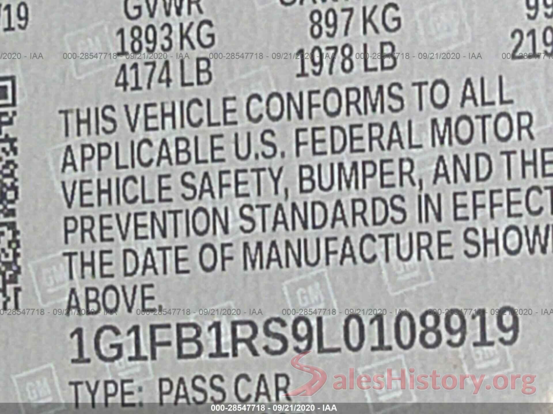 1G1FB1RS9L0108919 2020 CHEVROLET CAMARO