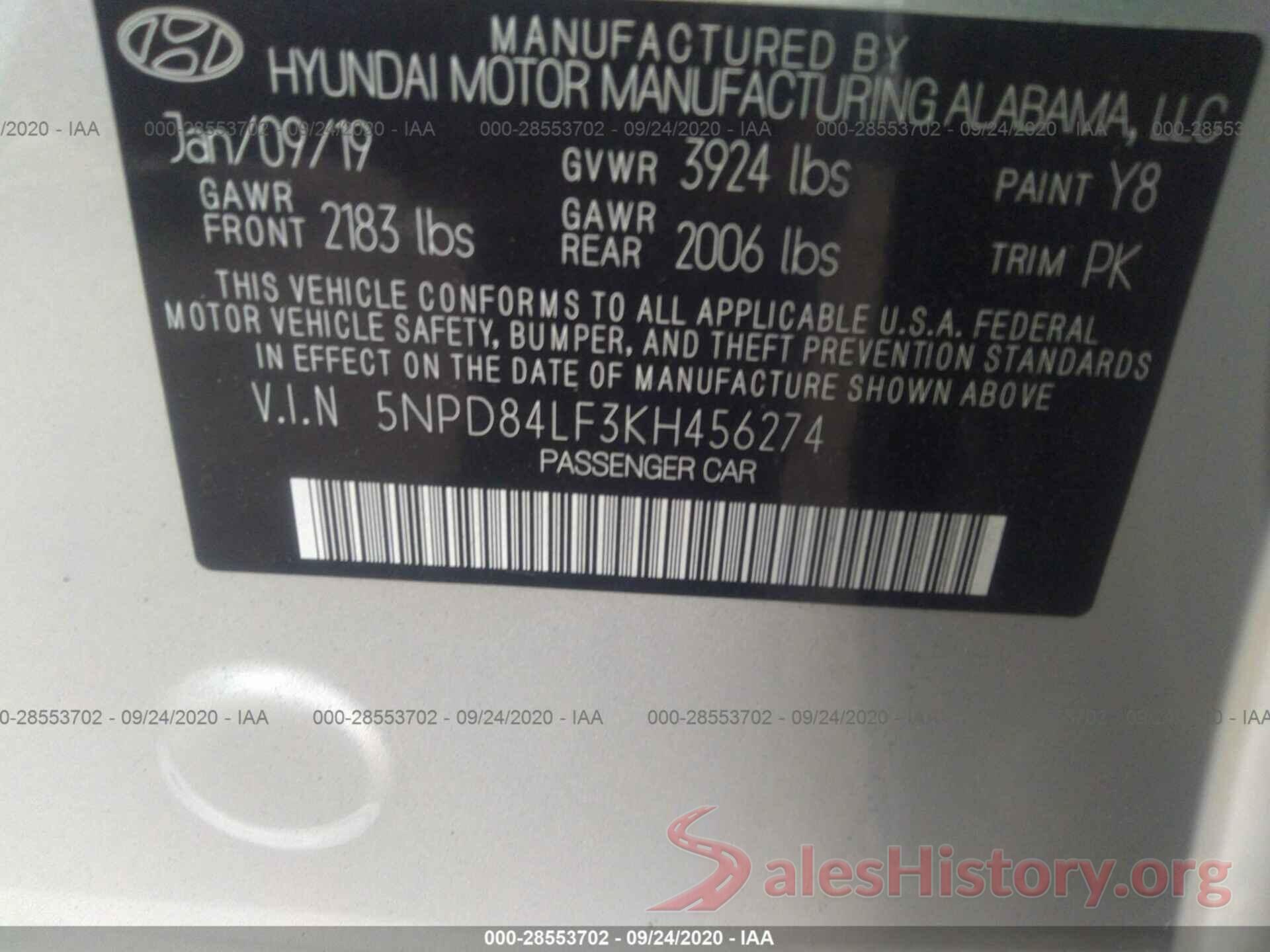 5NPD84LF3KH456274 2019 HYUNDAI ELANTRA