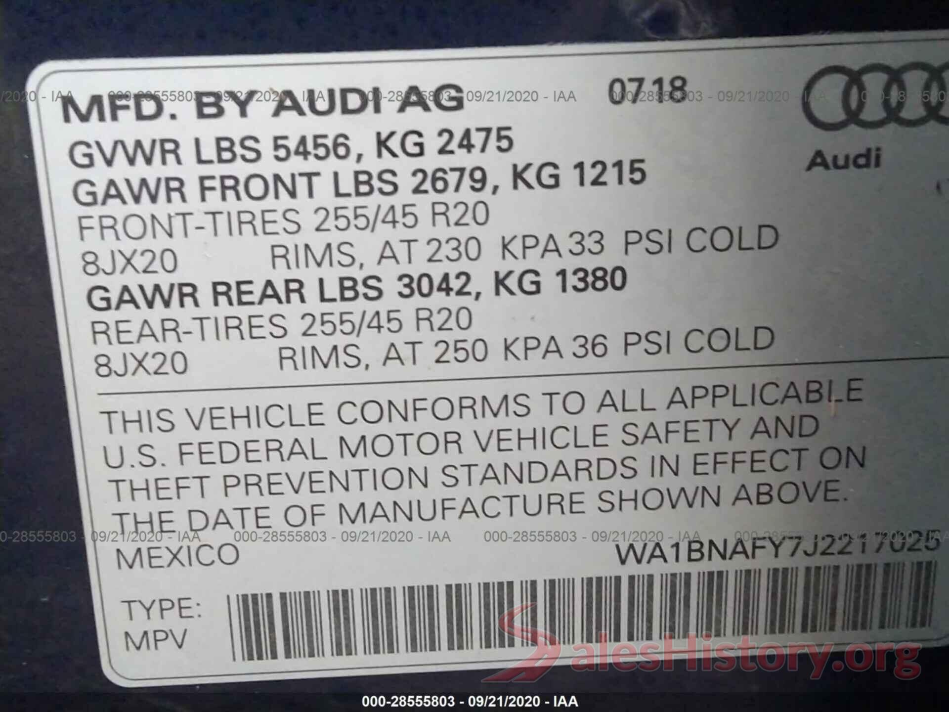 WA1BNAFY7J2217025 2018 AUDI Q5