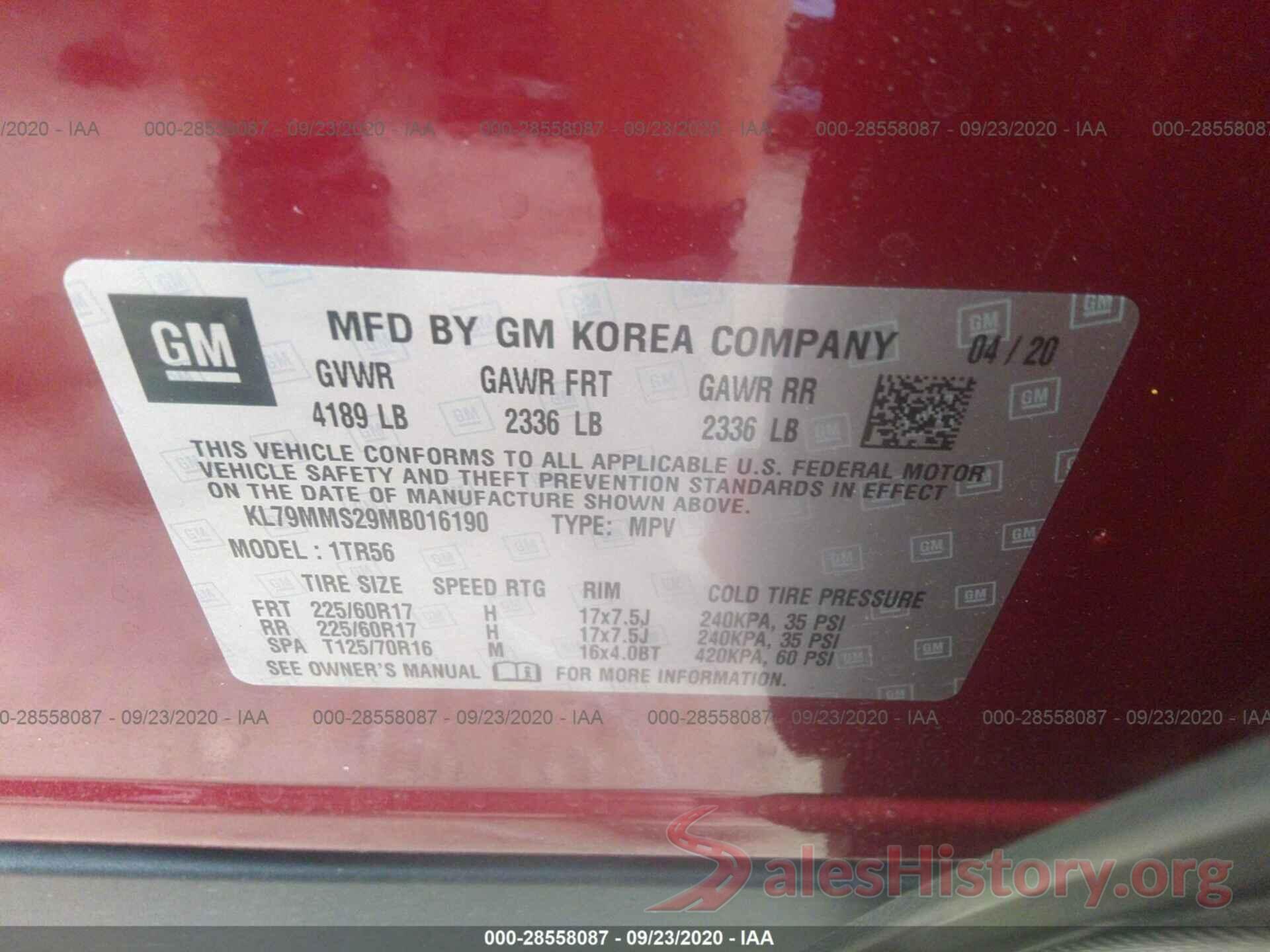 KL79MMS29MB016190 2021 CHEVROLET TRAILBLAZER