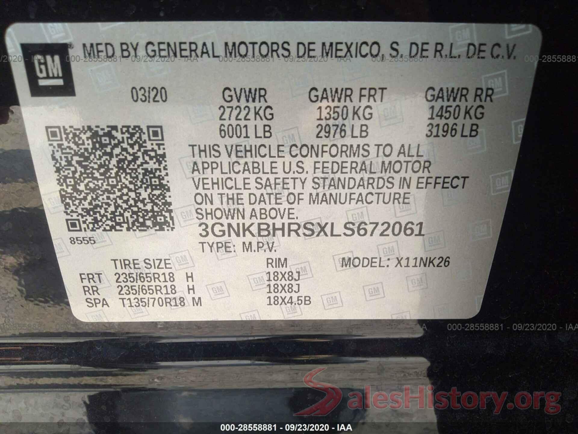 3GNKBHRSXLS672061 2020 CHEVROLET BLAZER