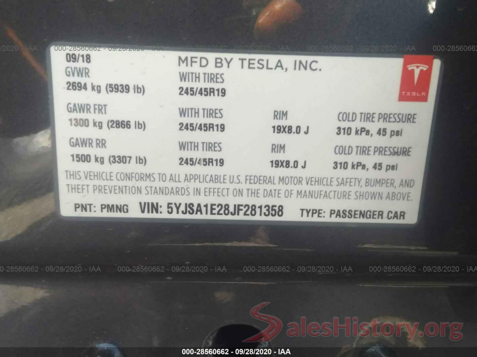 5YJSA1E28JF281358 2018 TESLA MODEL S