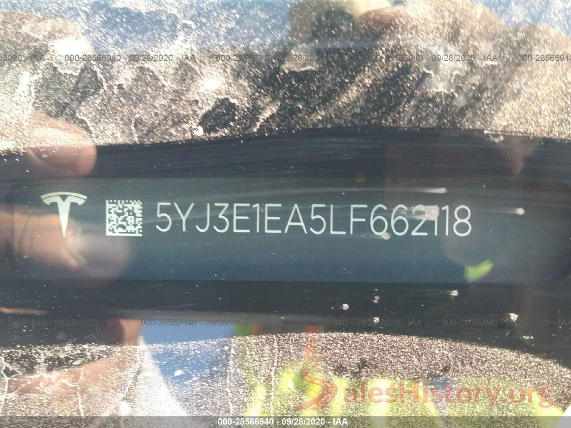 5YJ3E1EA5LF662118 2020 TESLA MODEL 3