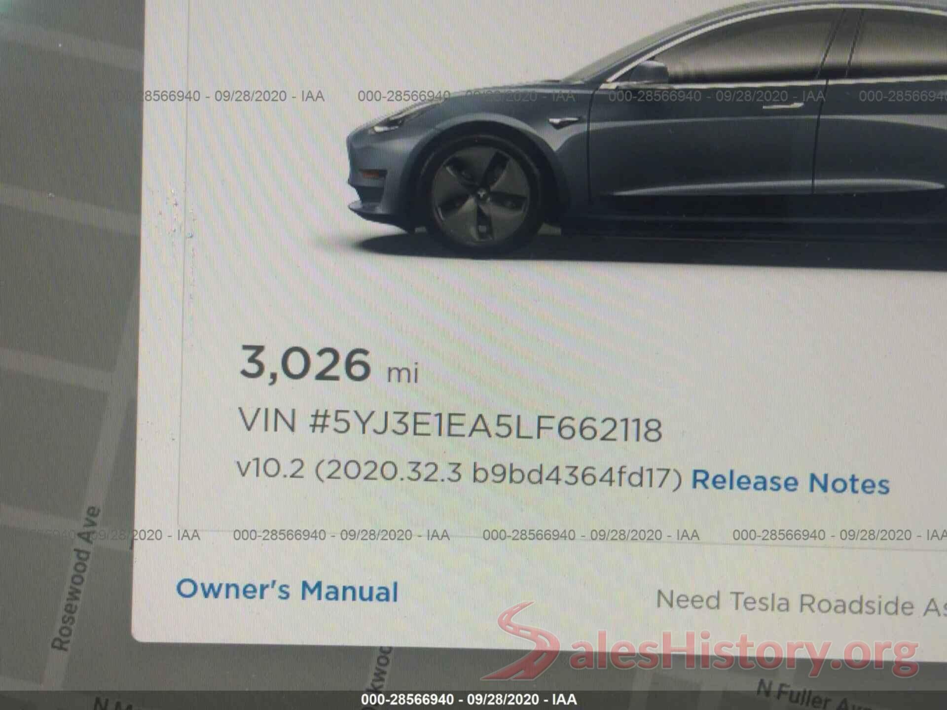 5YJ3E1EA5LF662118 2020 TESLA MODEL 3