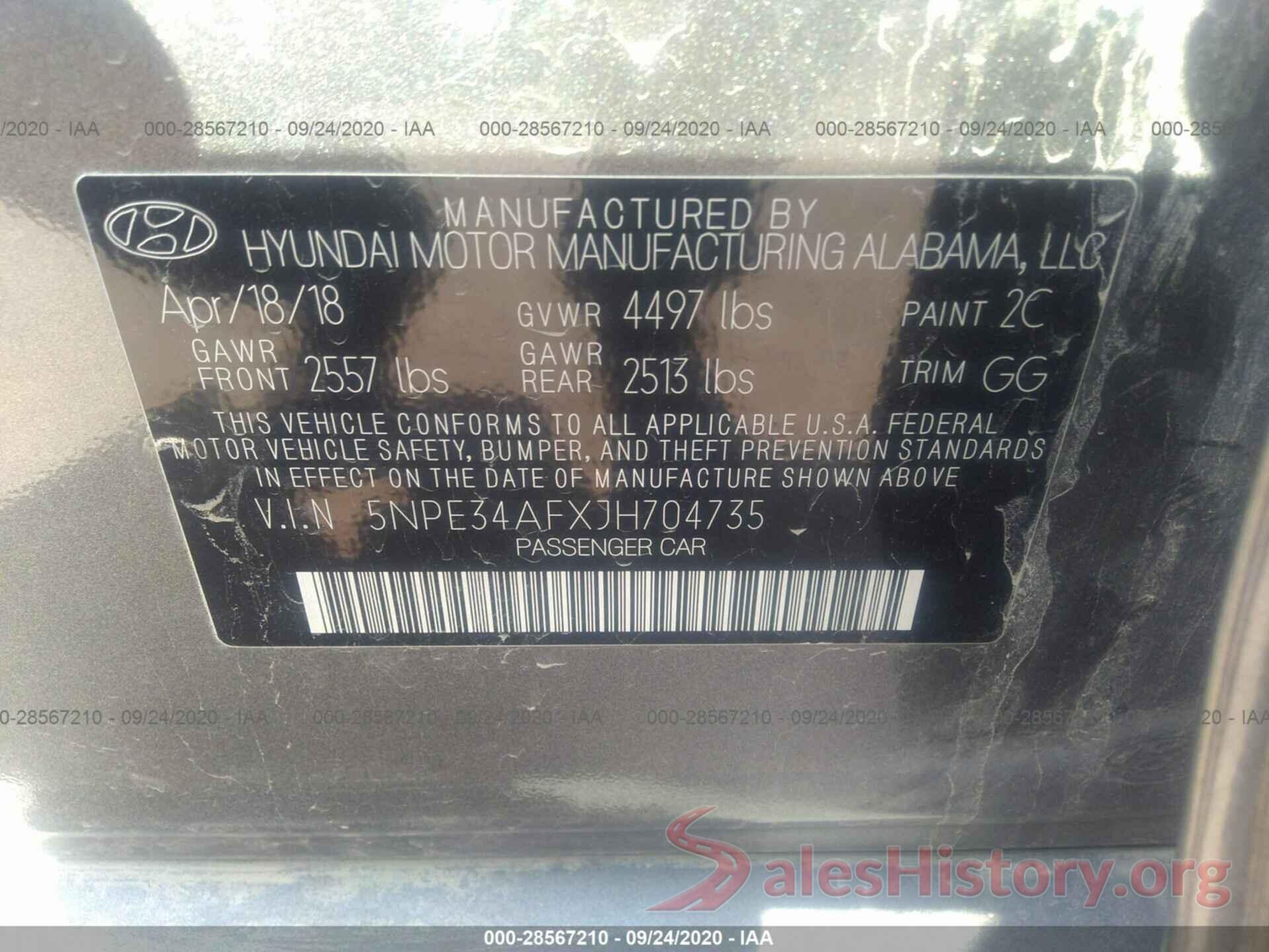 5NPE34AFXJH704735 2018 HYUNDAI SONATA