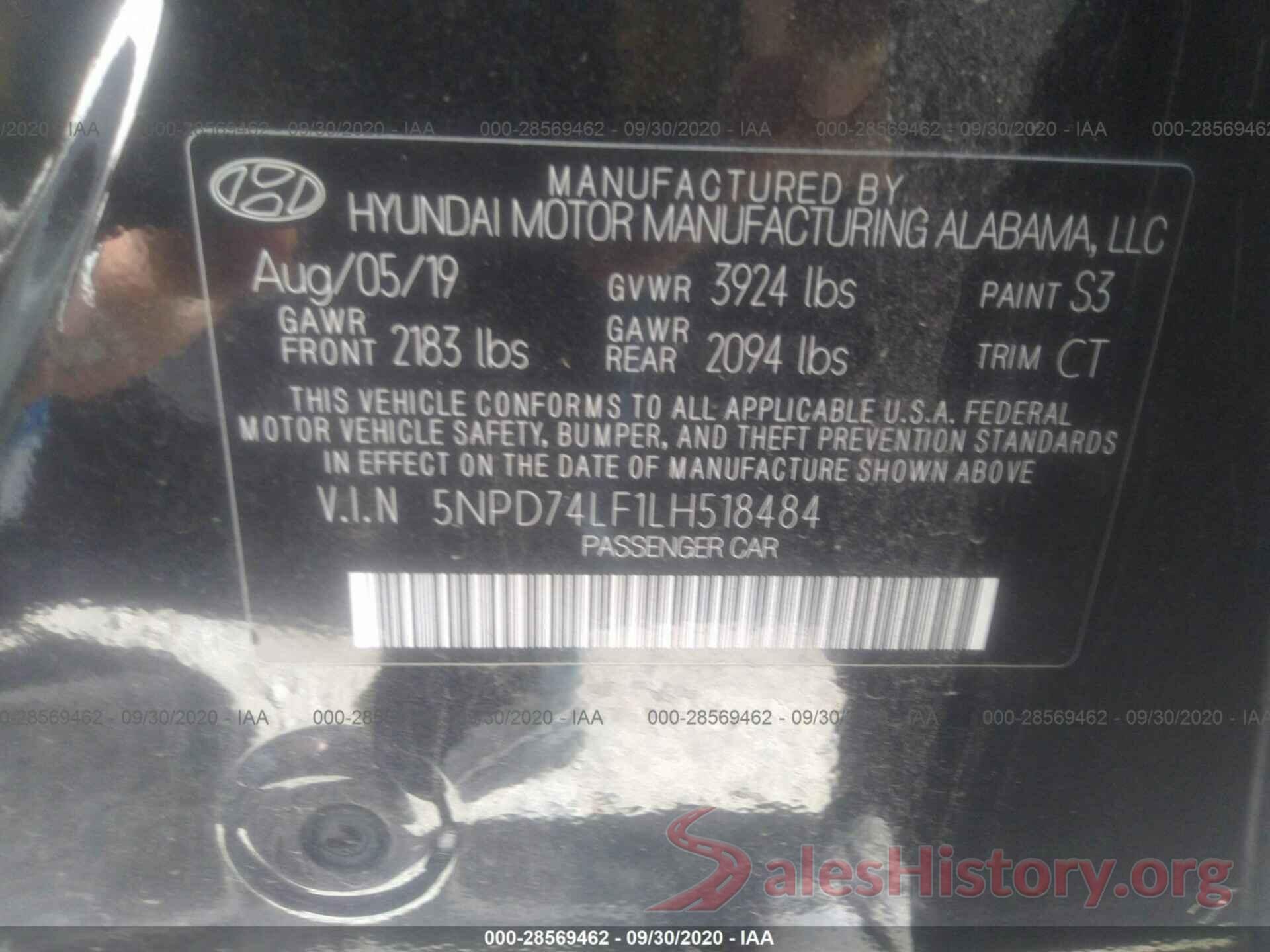 5NPD74LF1LH518484 2020 HYUNDAI ELANTRA