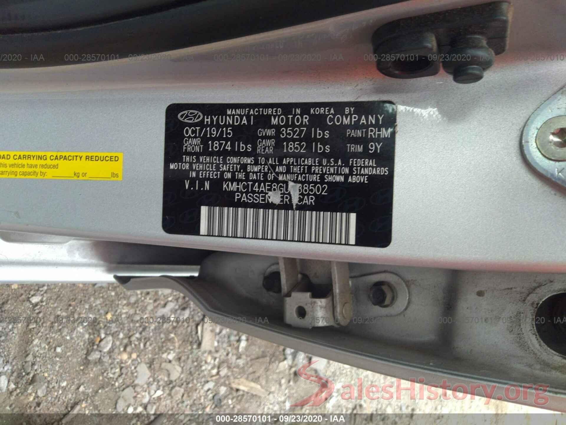 KMHCT4AE8GU038502 2016 HYUNDAI ACCENT