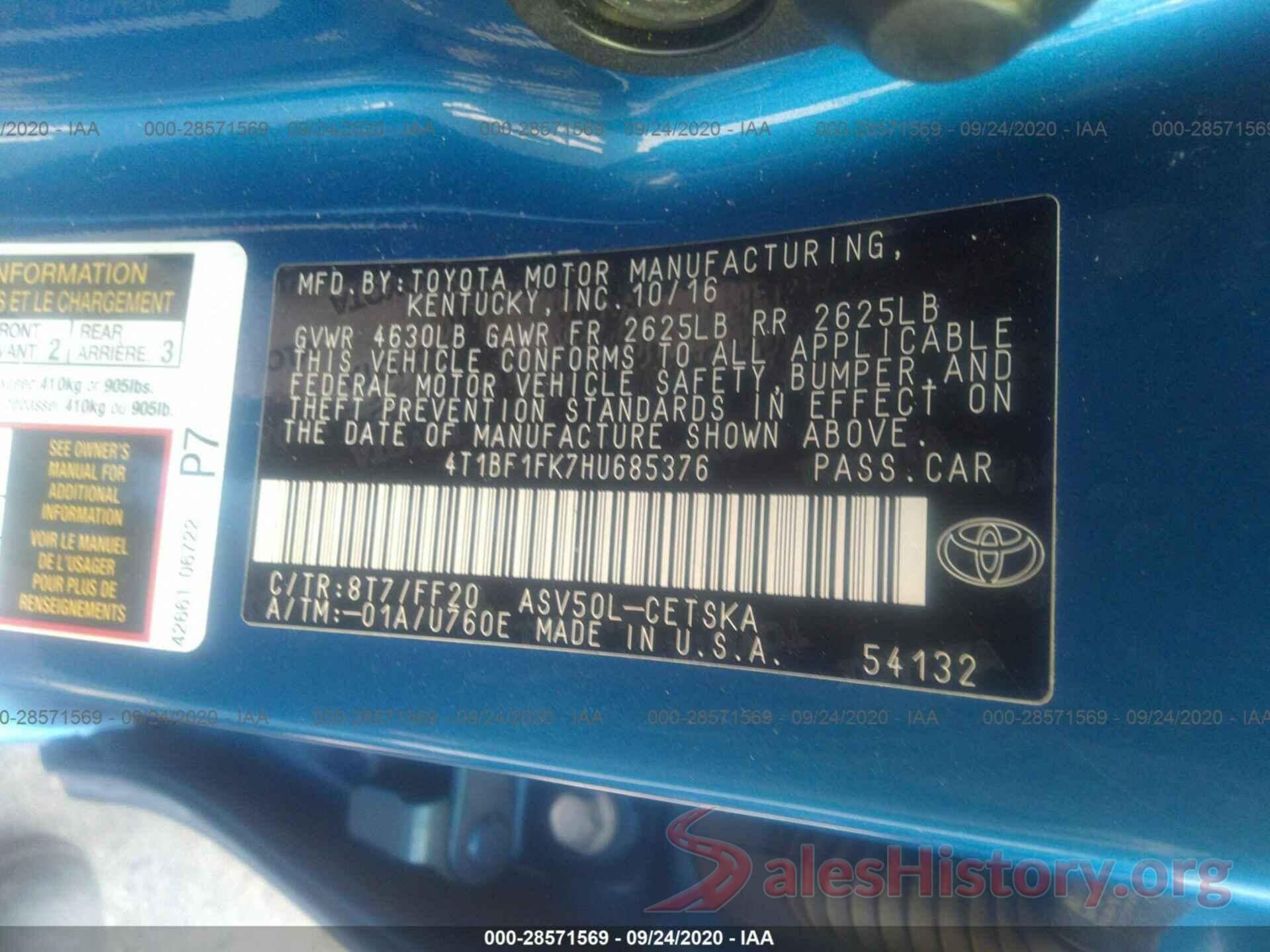 4T1BF1FK7HU685376 2017 TOYOTA CAMRY