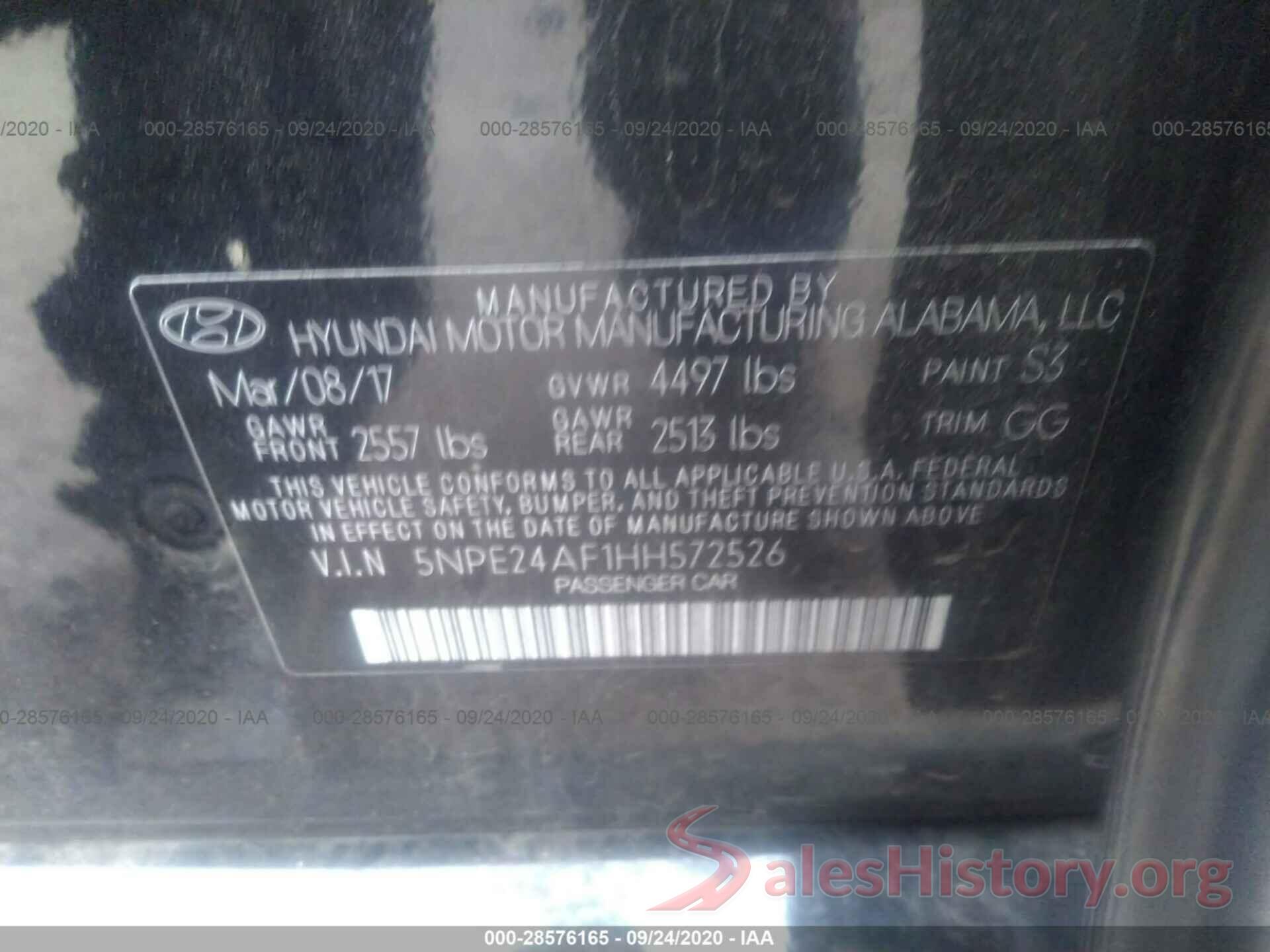 5NPE24AF1HH572526 2017 HYUNDAI SONATA