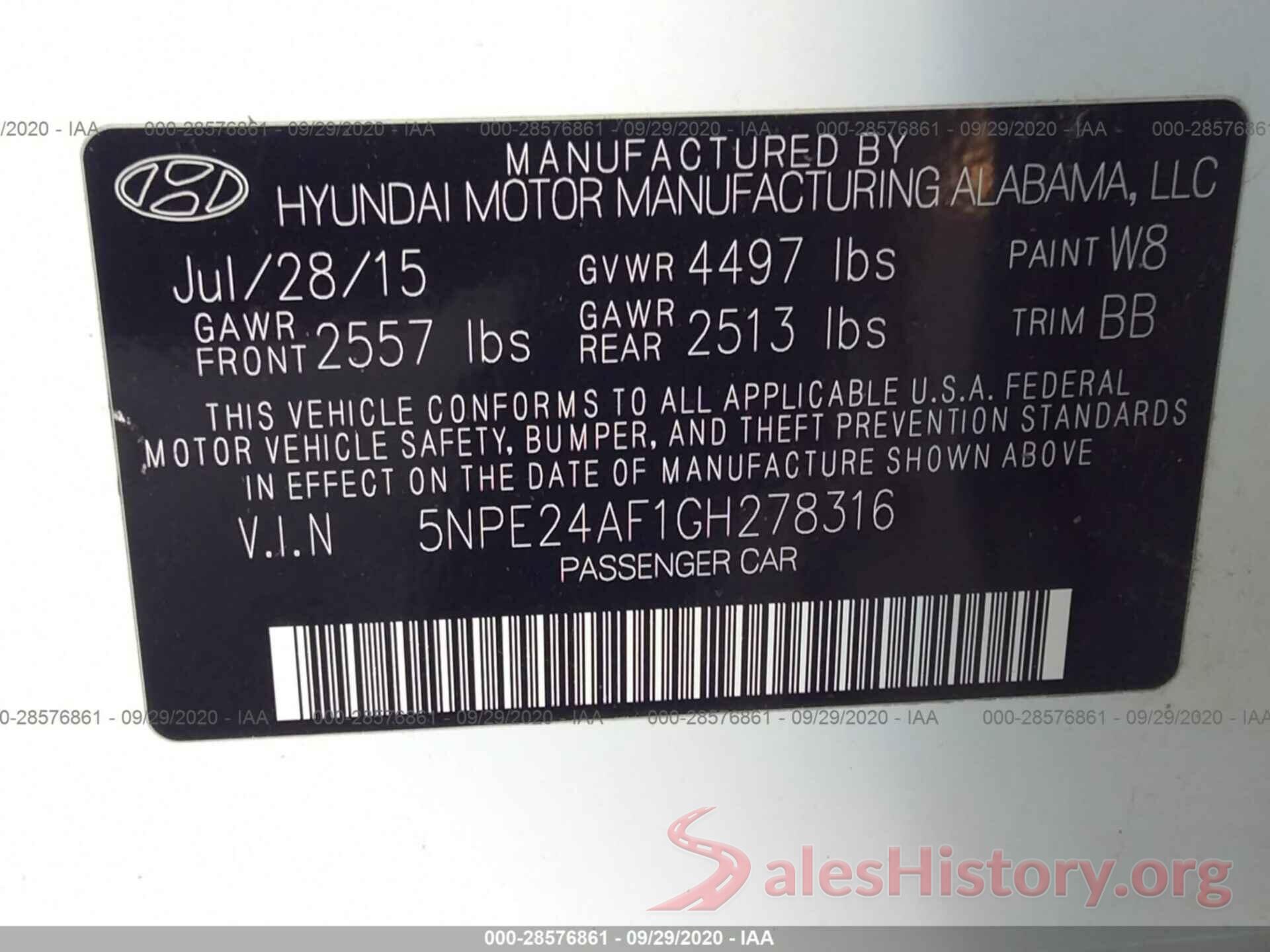 5NPE24AF1GH278316 2016 HYUNDAI SONATA