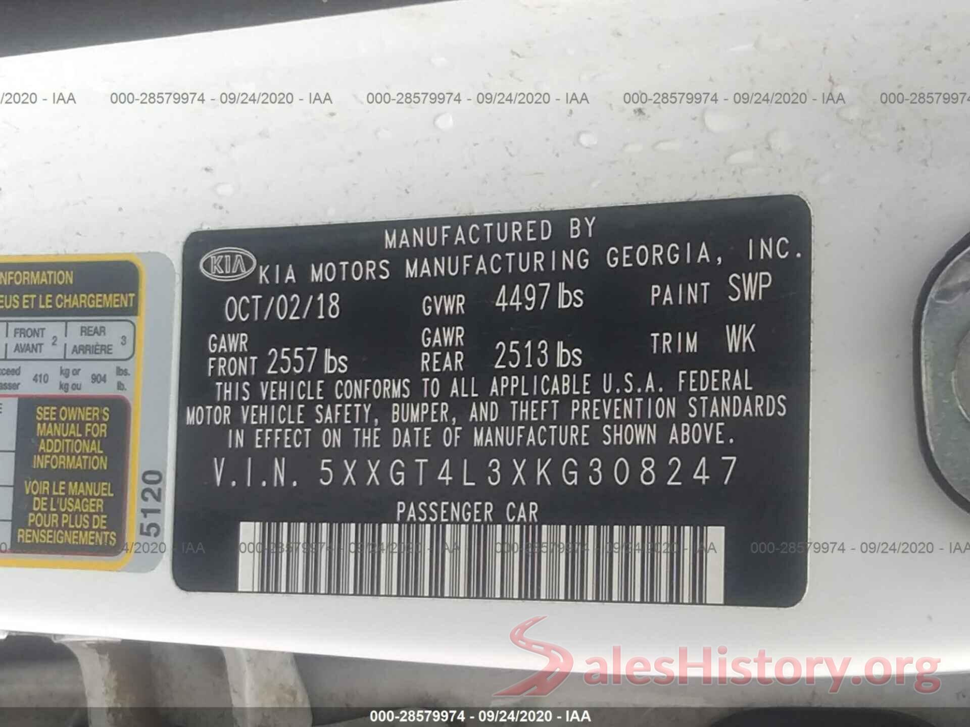 5XXGT4L3XKG308247 2019 KIA OPTIMA