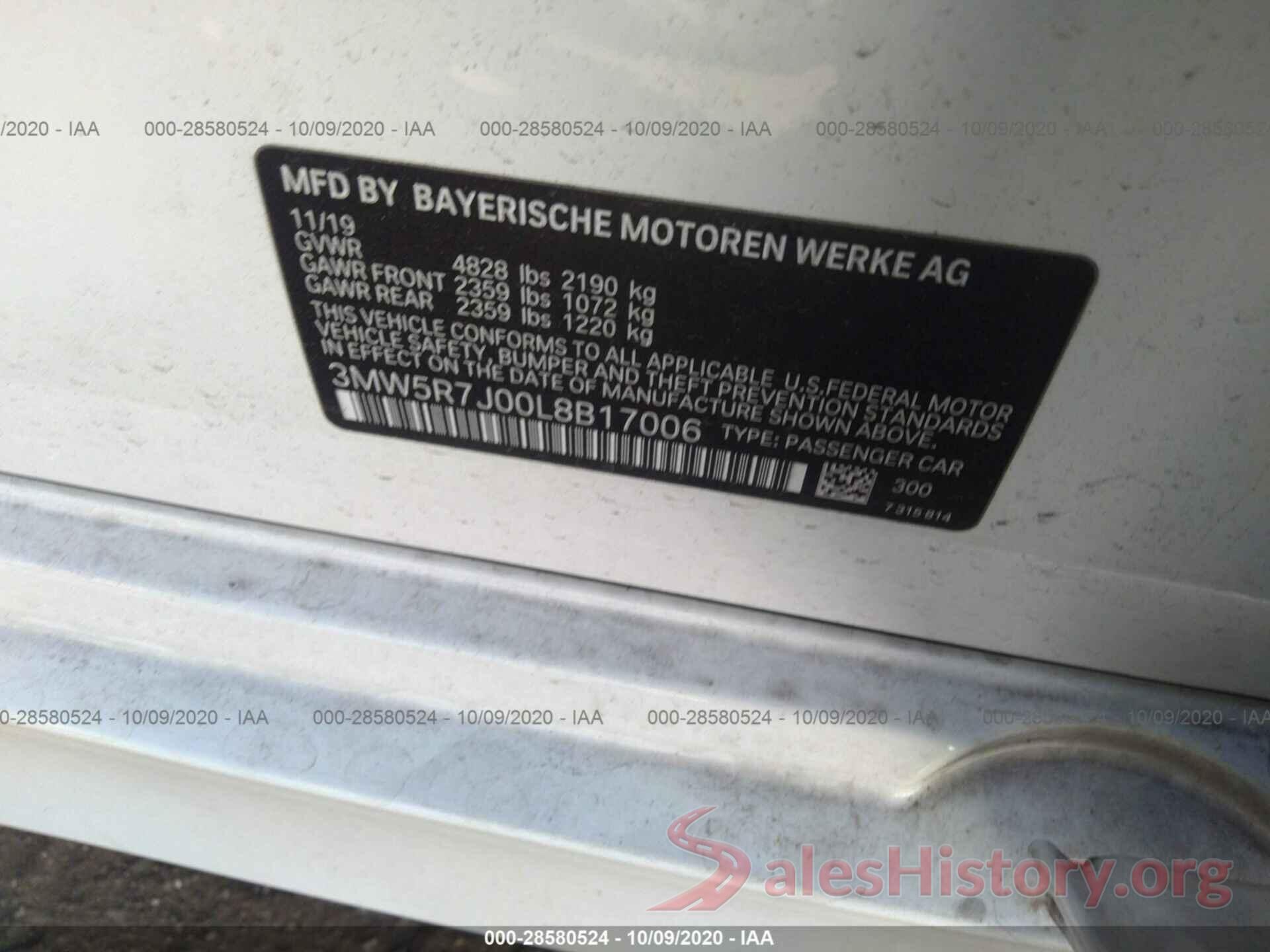 3MW5R7J00L8B17006 2020 BMW 3 SERIES