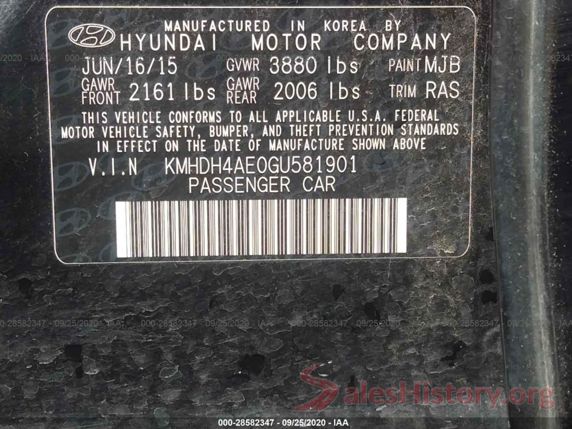 KMHDH4AE0GU581901 2016 HYUNDAI ELANTRA