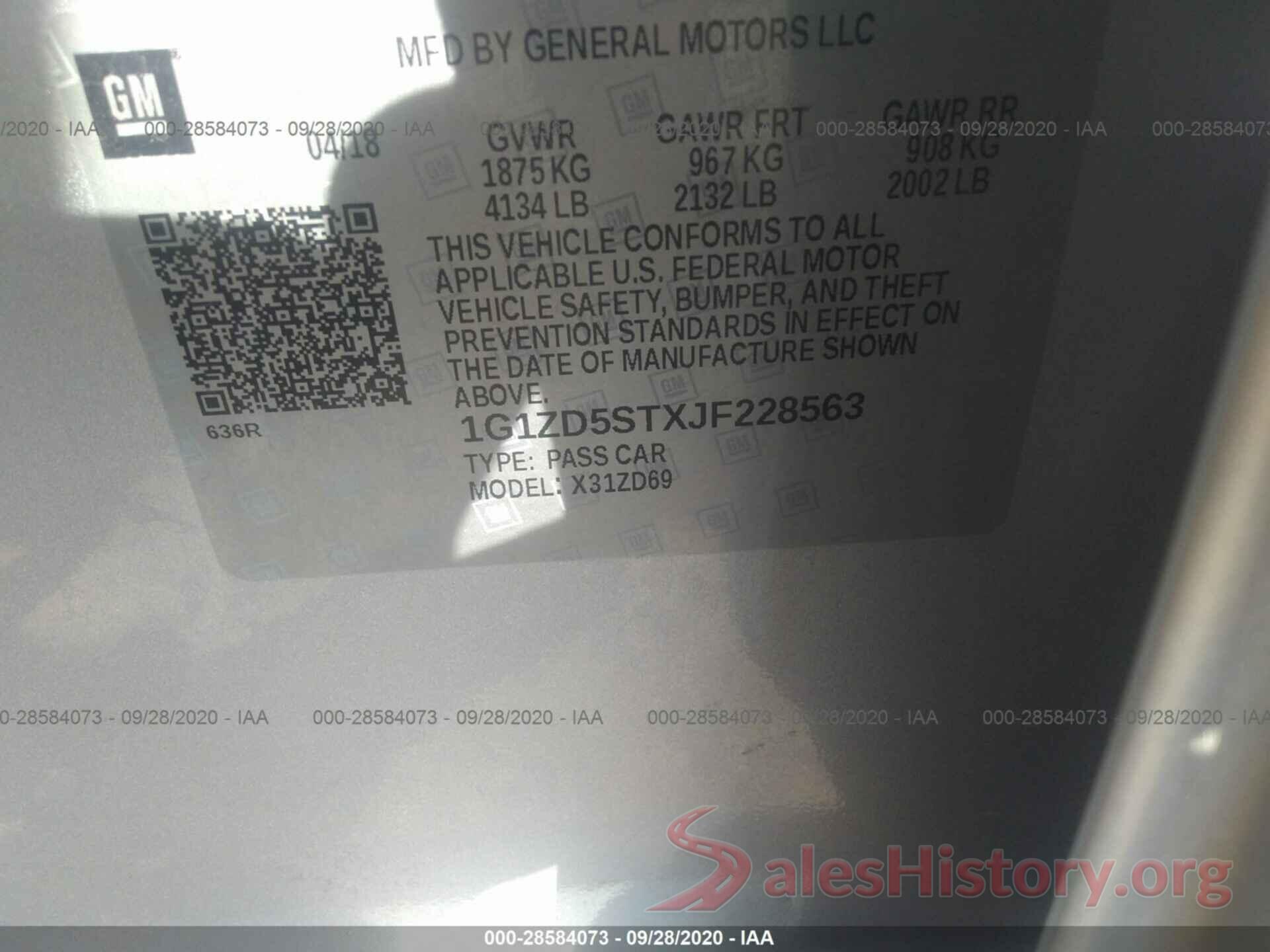 1G1ZD5STXJF228563 2018 CHEVROLET MALIBU