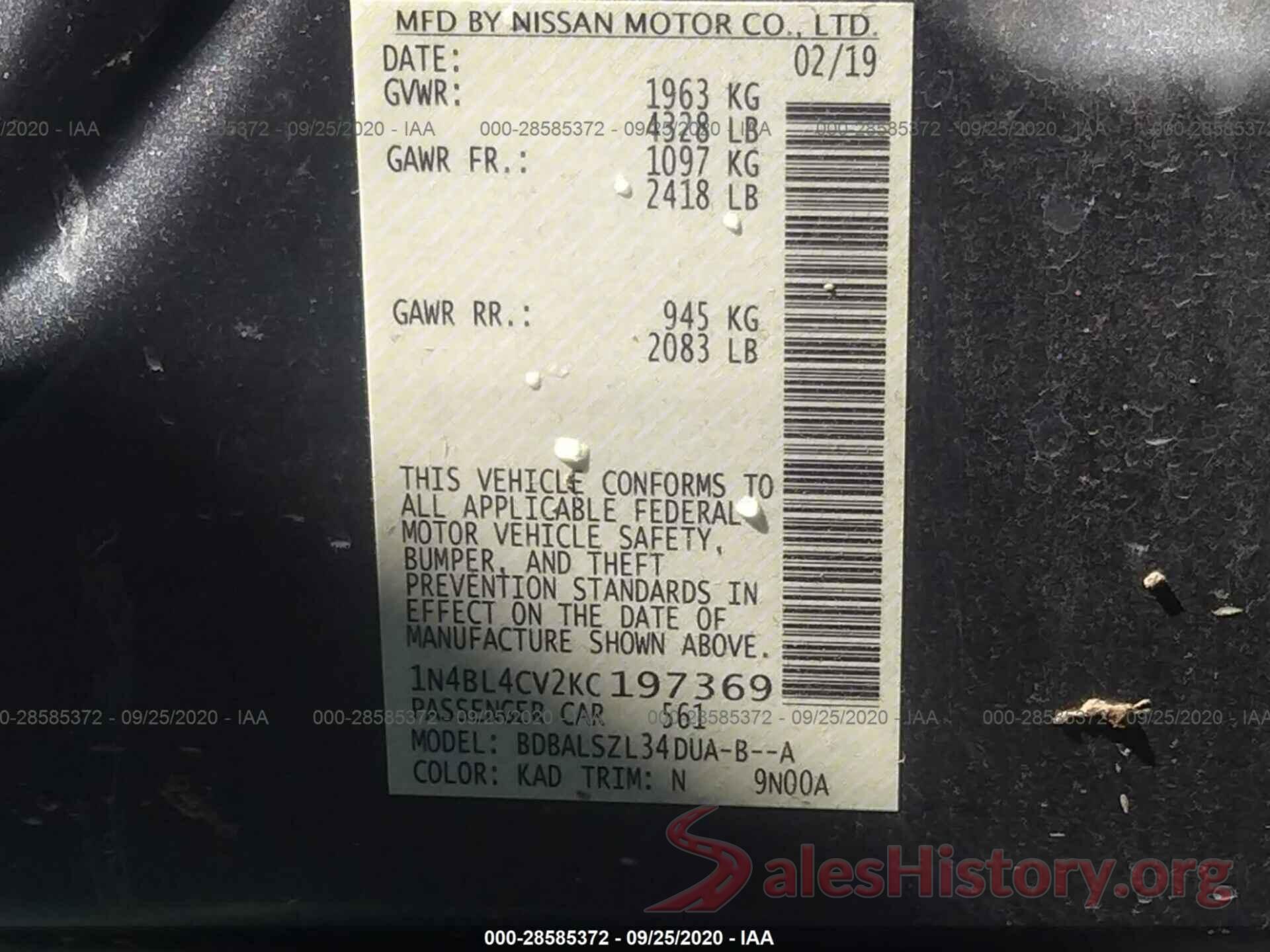 1N4BL4CV2KC197369 2019 NISSAN ALTIMA