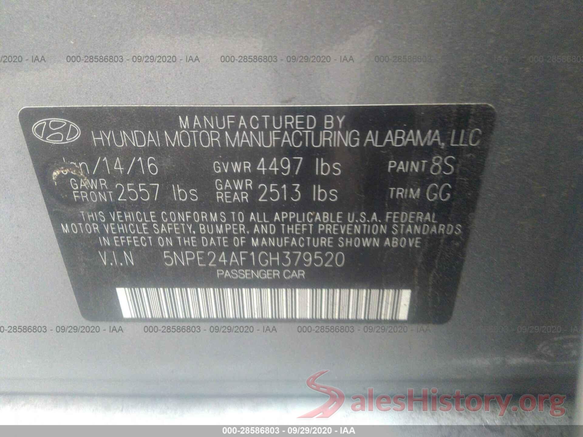 5NPE24AF1GH379520 2016 HYUNDAI SONATA