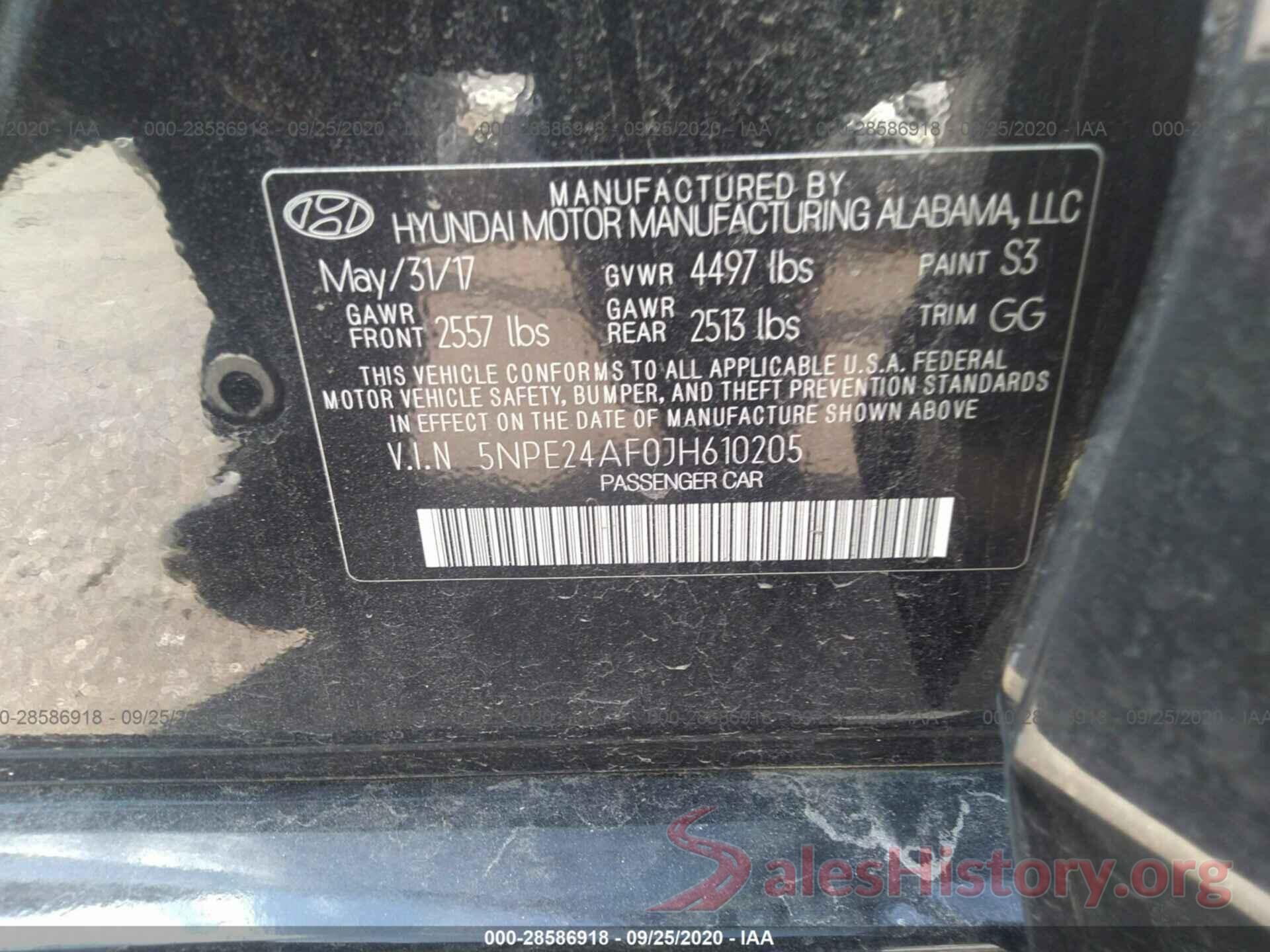 5NPE24AF0JH610205 2018 HYUNDAI SONATA