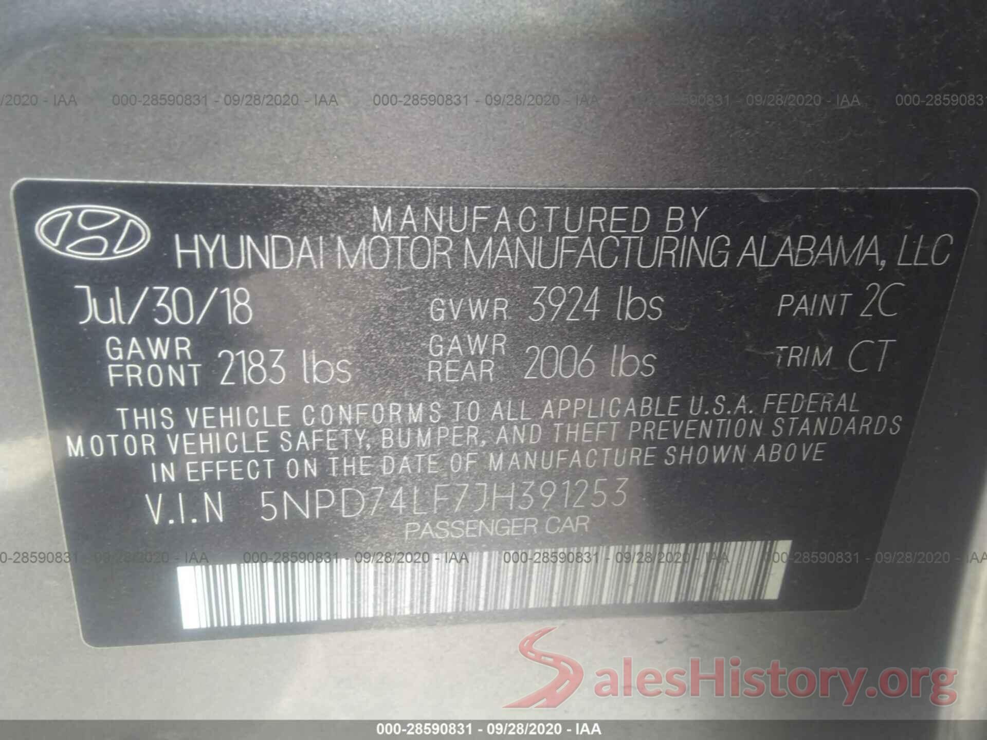 5NPD74LF7JH391253 2018 HYUNDAI ELANTRA