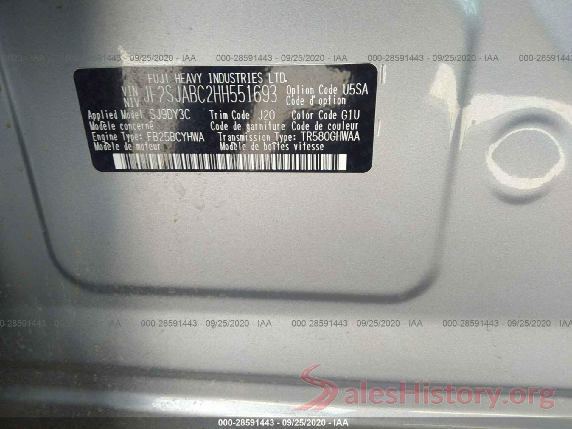 JF2SJABC2HH551693 2017 SUBARU FORESTER