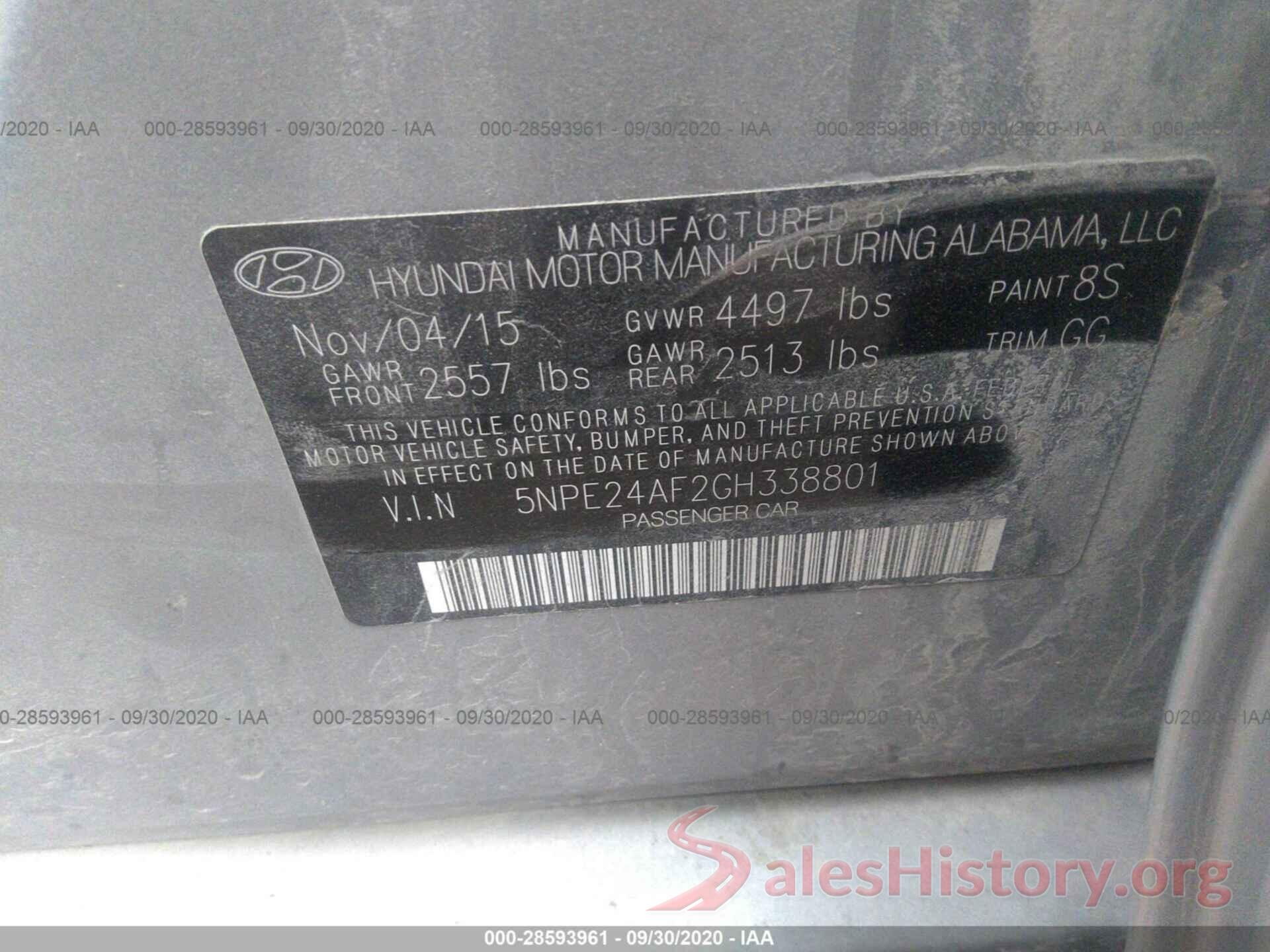 5NPE24AF2GH338801 2016 HYUNDAI SONATA