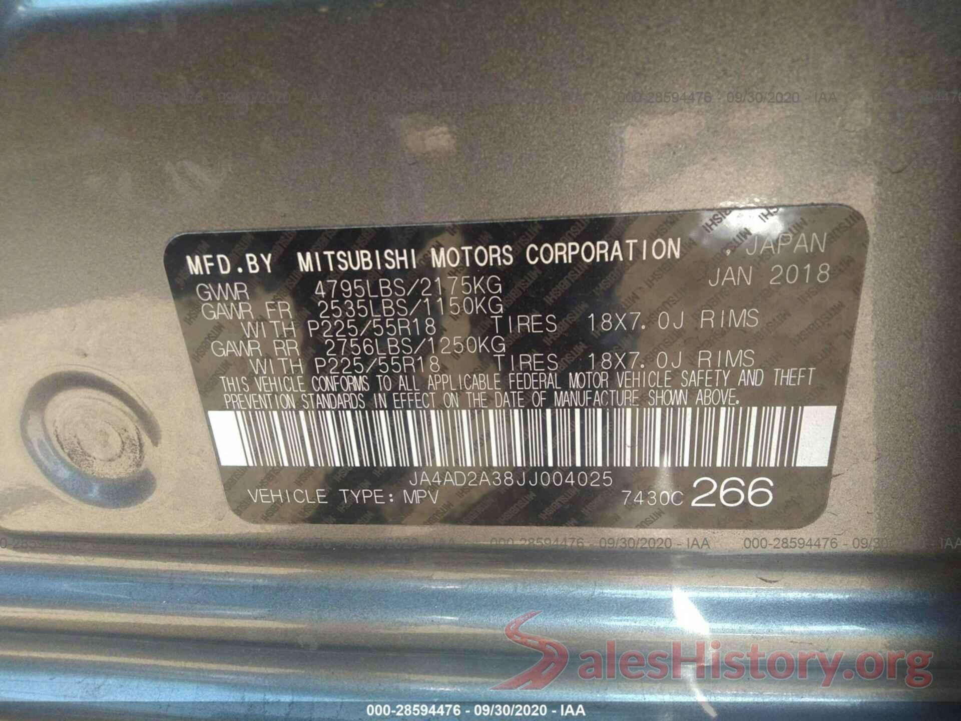 JA4AD2A38JJ004025 2018 MITSUBISHI OUTLANDER