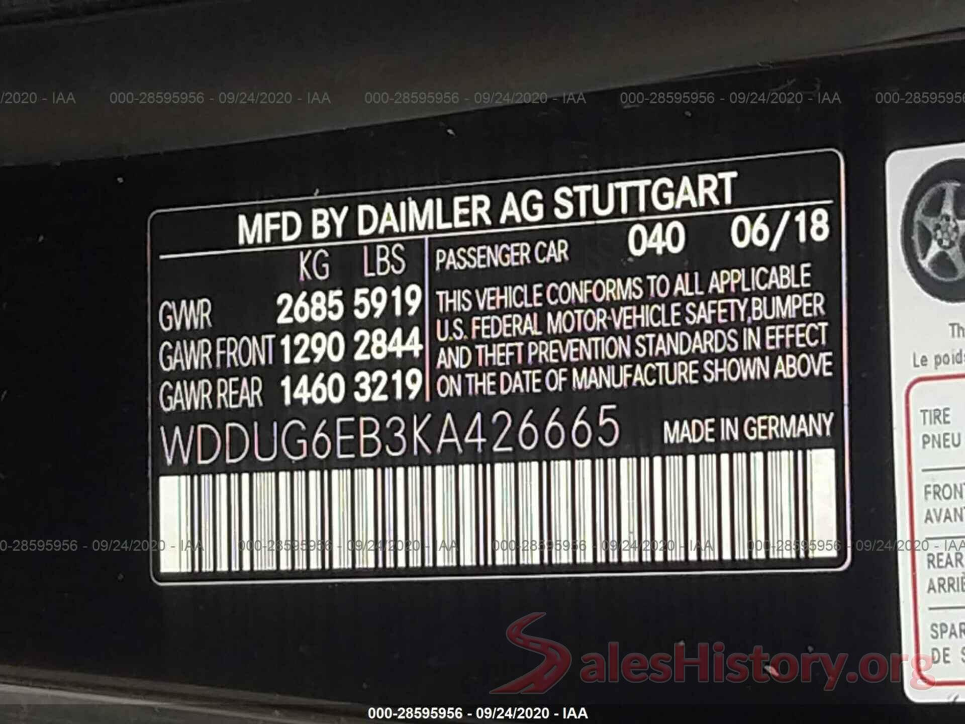 WDDUG6EB3KA426665 2019 MERCEDES-BENZ S-CLASS