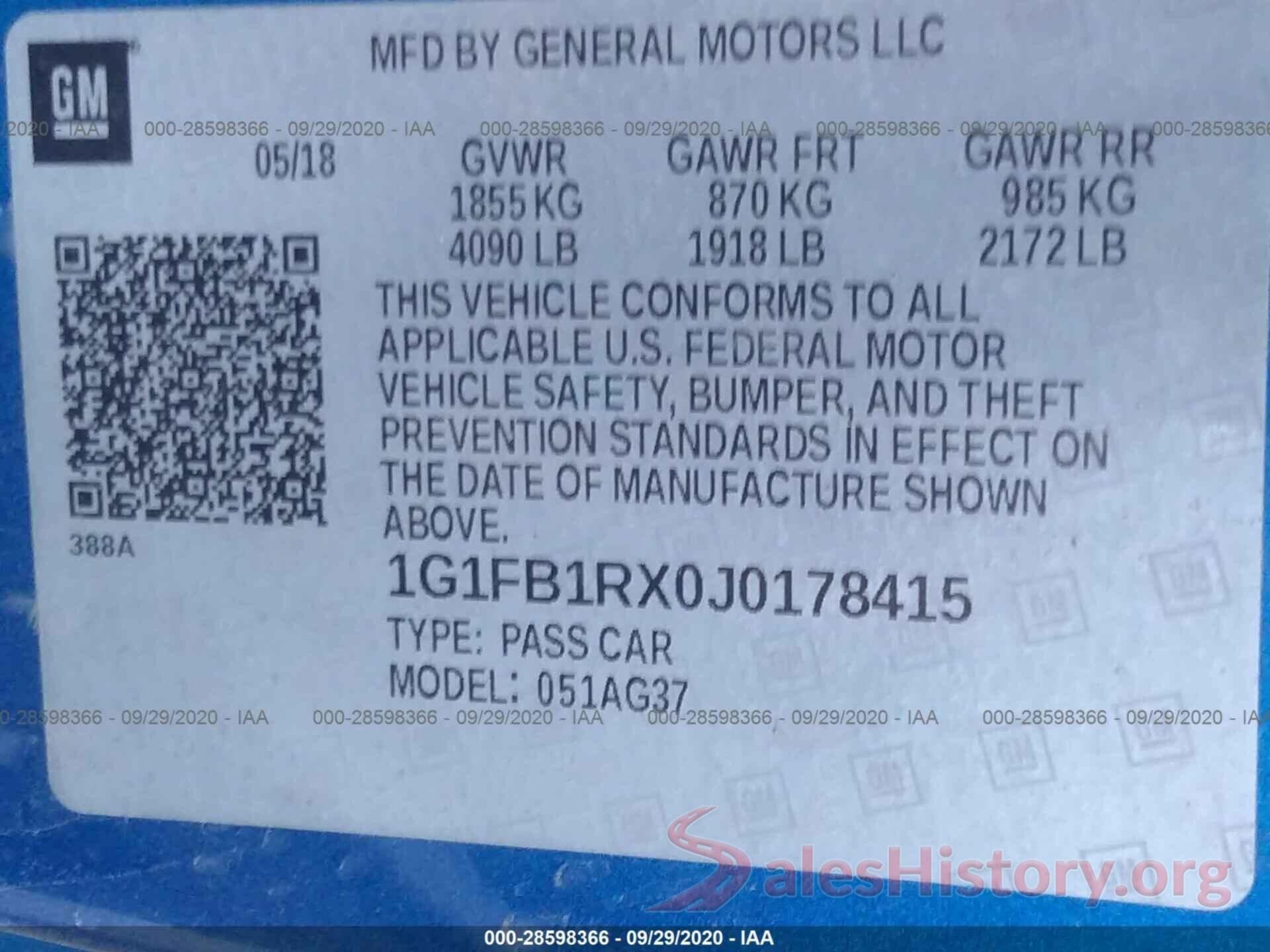 1G1FB1RX0J0178415 2018 CHEVROLET CAMARO