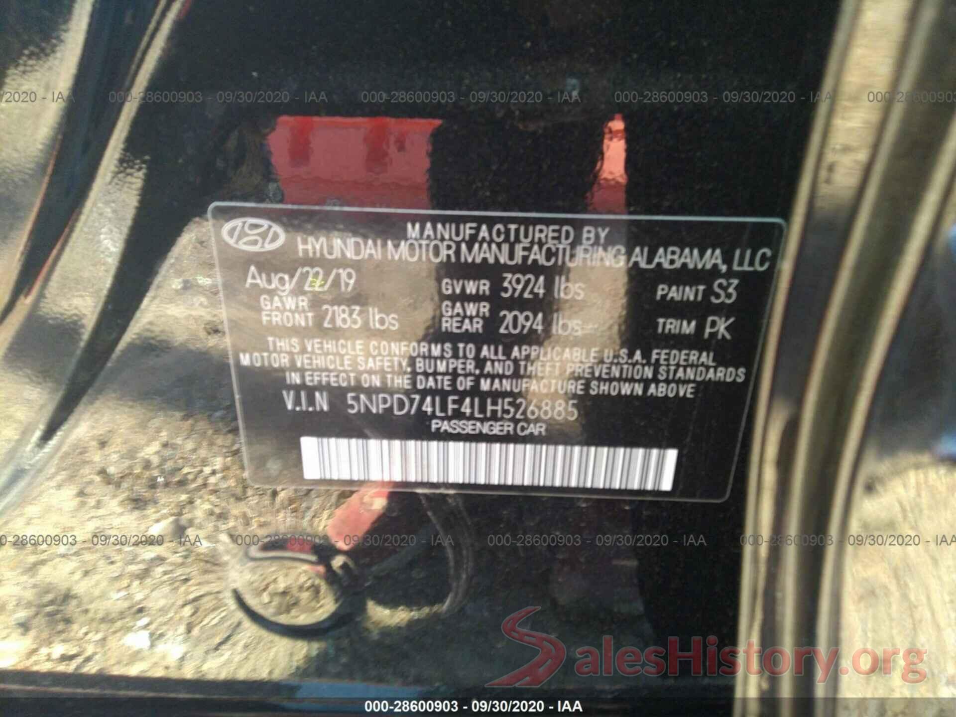 5NPD74LF4LH526885 2020 HYUNDAI ELANTRA