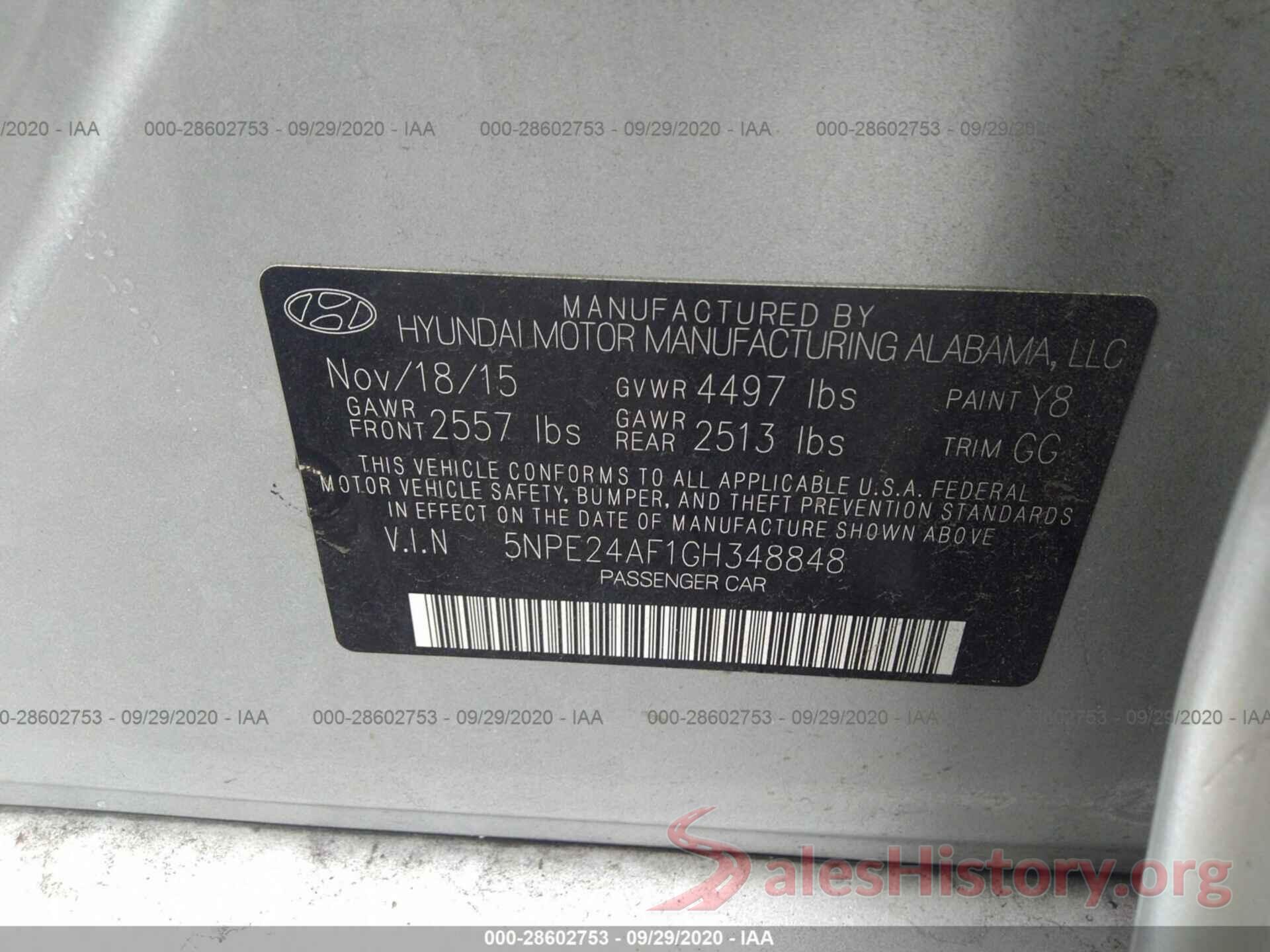 5NPE24AF1GH348848 2016 HYUNDAI SONATA