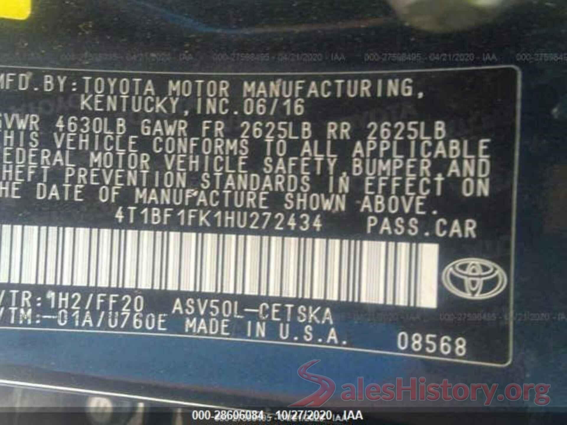 4T1BF1FK1HU272434 2017 TOYOTA CAMRY