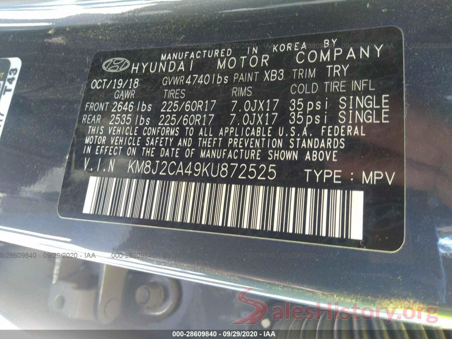 KM8J2CA49KU872525 2019 HYUNDAI TUCSON