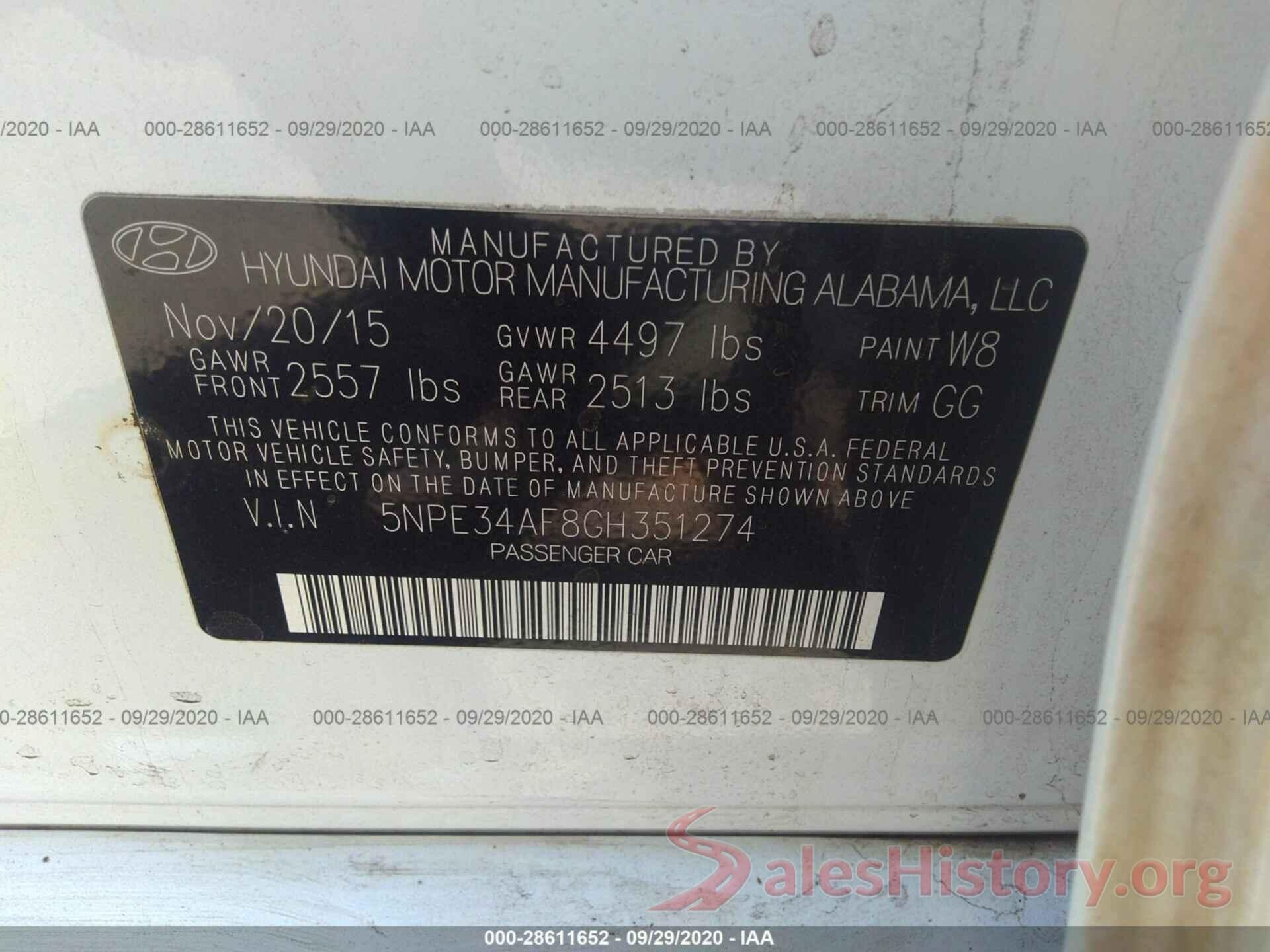 5NPE34AF8GH351274 2016 HYUNDAI SONATA